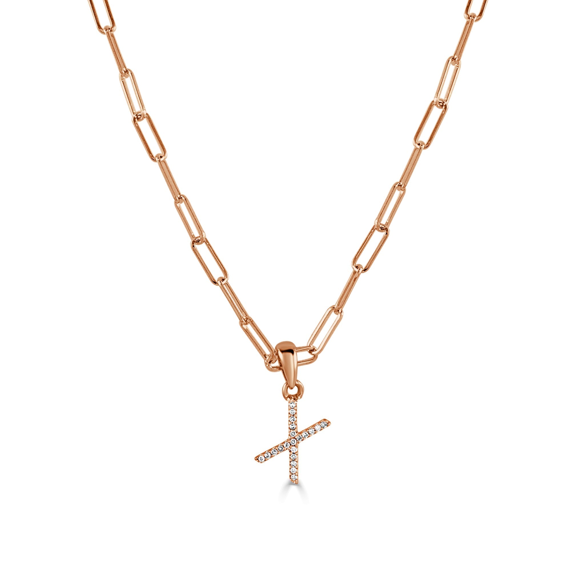 Diamond Paperclip Chain Initial Pendant Necklace