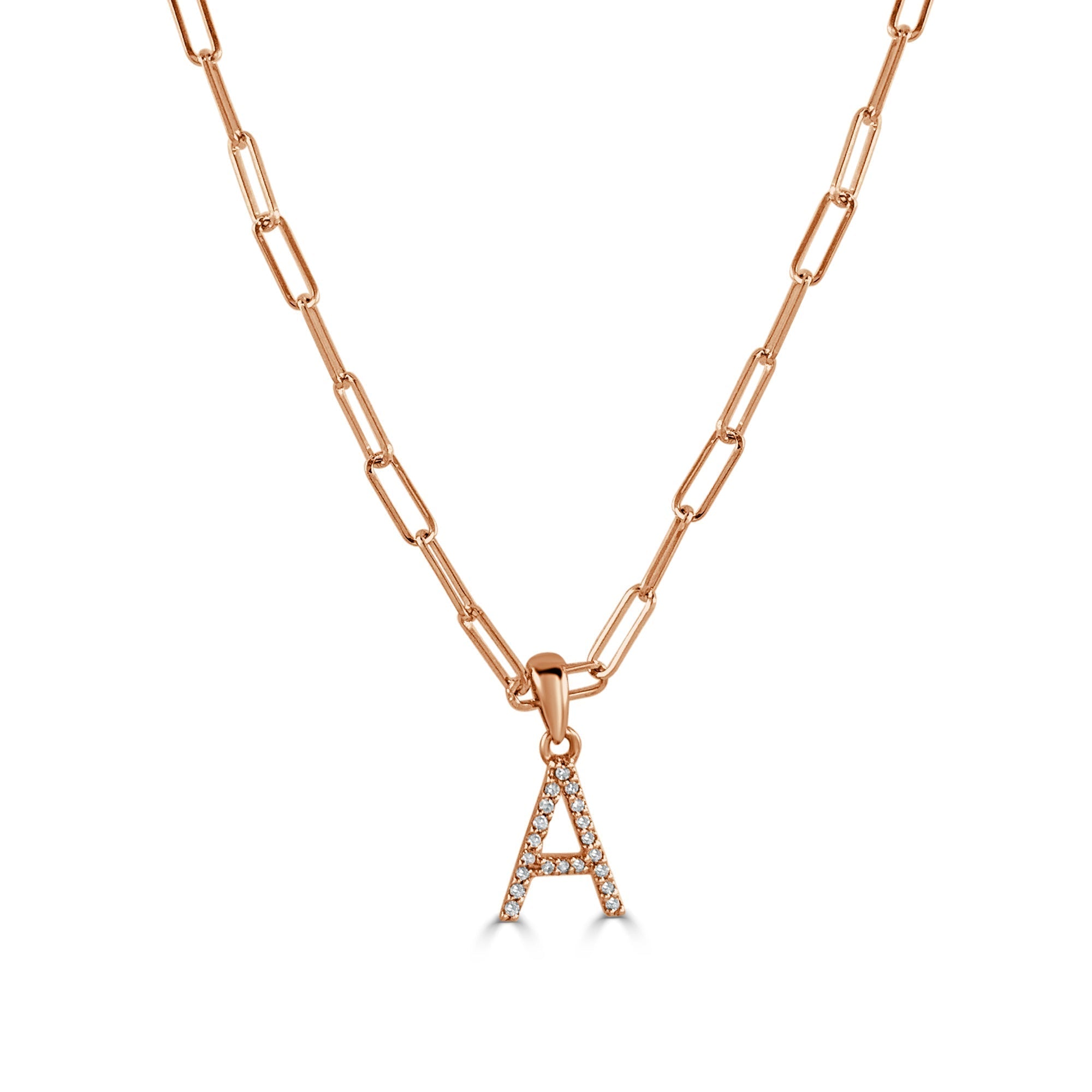Diamond Paperclip Chain Initial Pendant Necklace