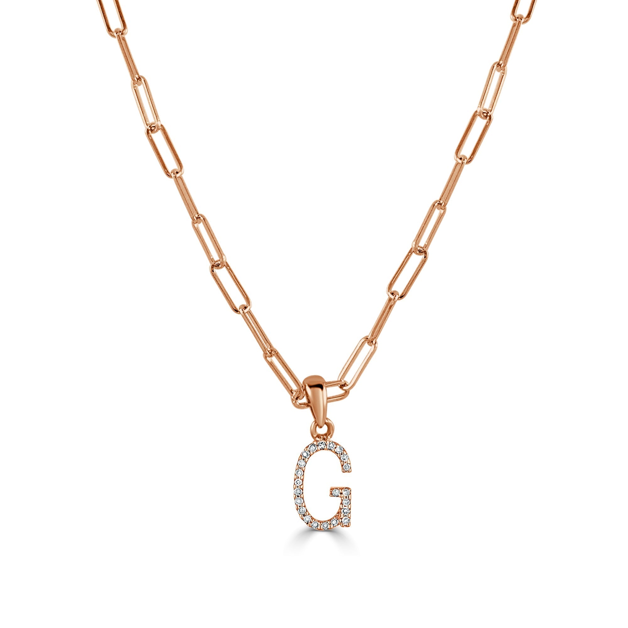 Diamond Paperclip Chain Initial Pendant Necklace