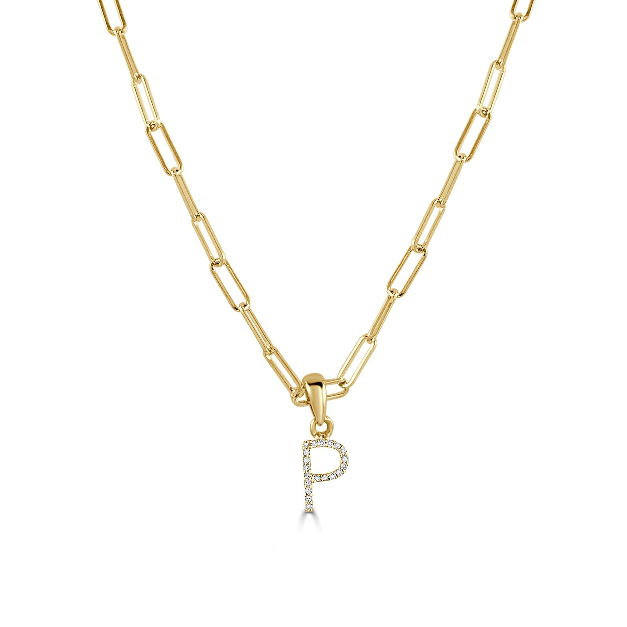 Diamond Paperclip Chain Initial Pendant Necklace