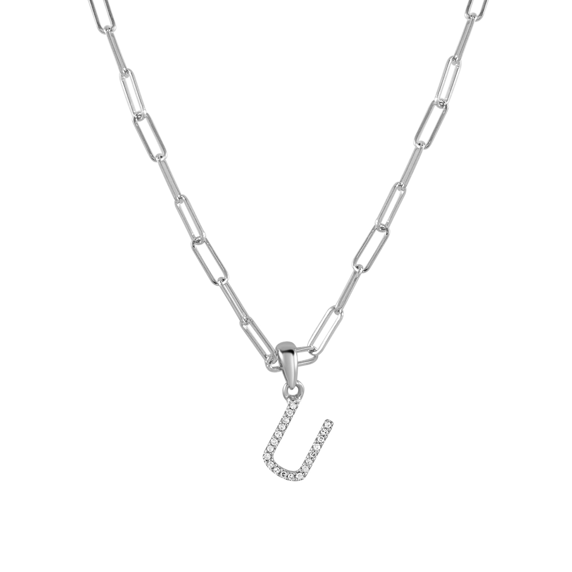 Diamond Paperclip Chain Initial Pendant Necklace