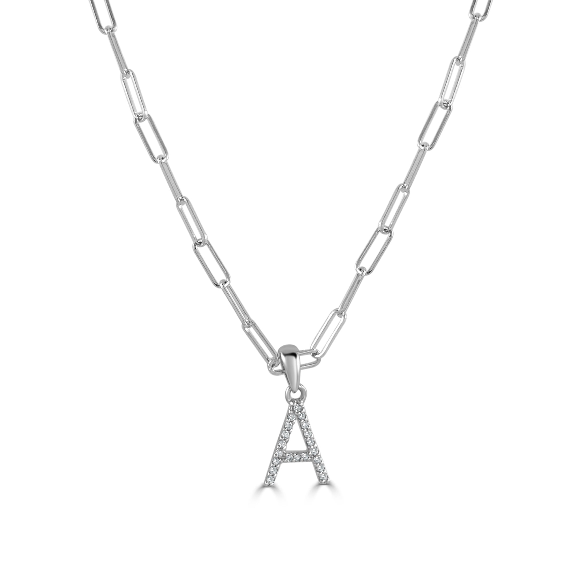 Diamond Paperclip Chain Initial Pendant Necklace