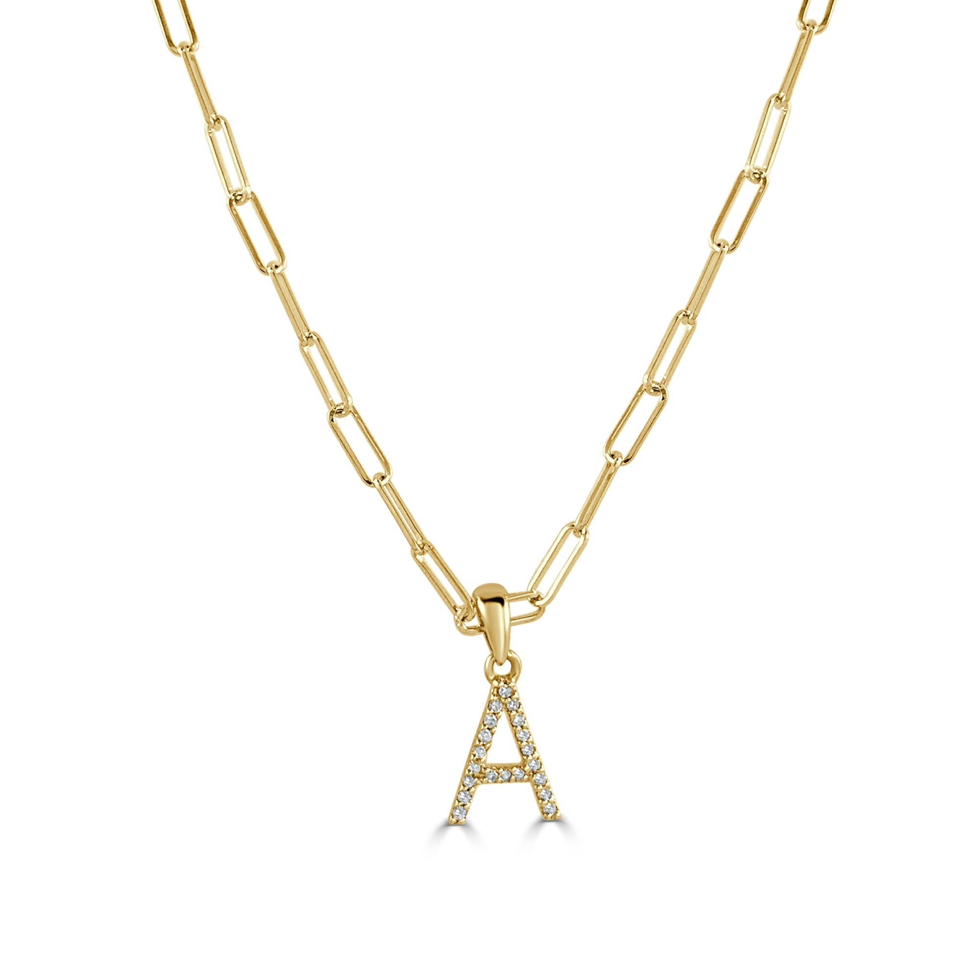 Diamond Paperclip Chain Initial Pendant Necklace