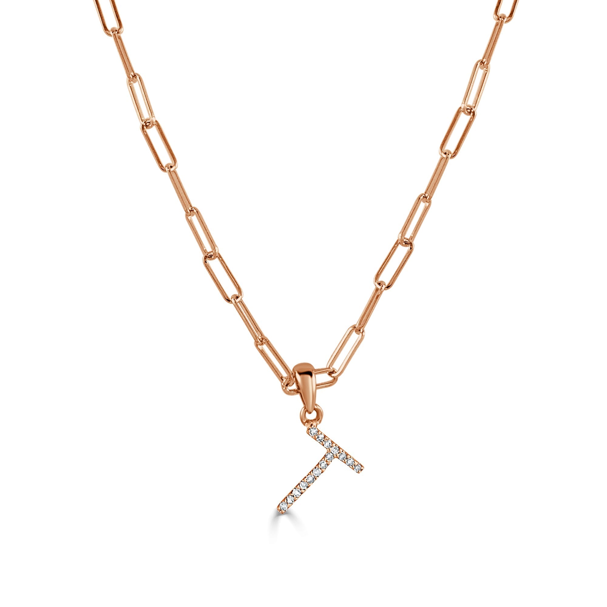 Diamond Paperclip Chain Initial Pendant Necklace