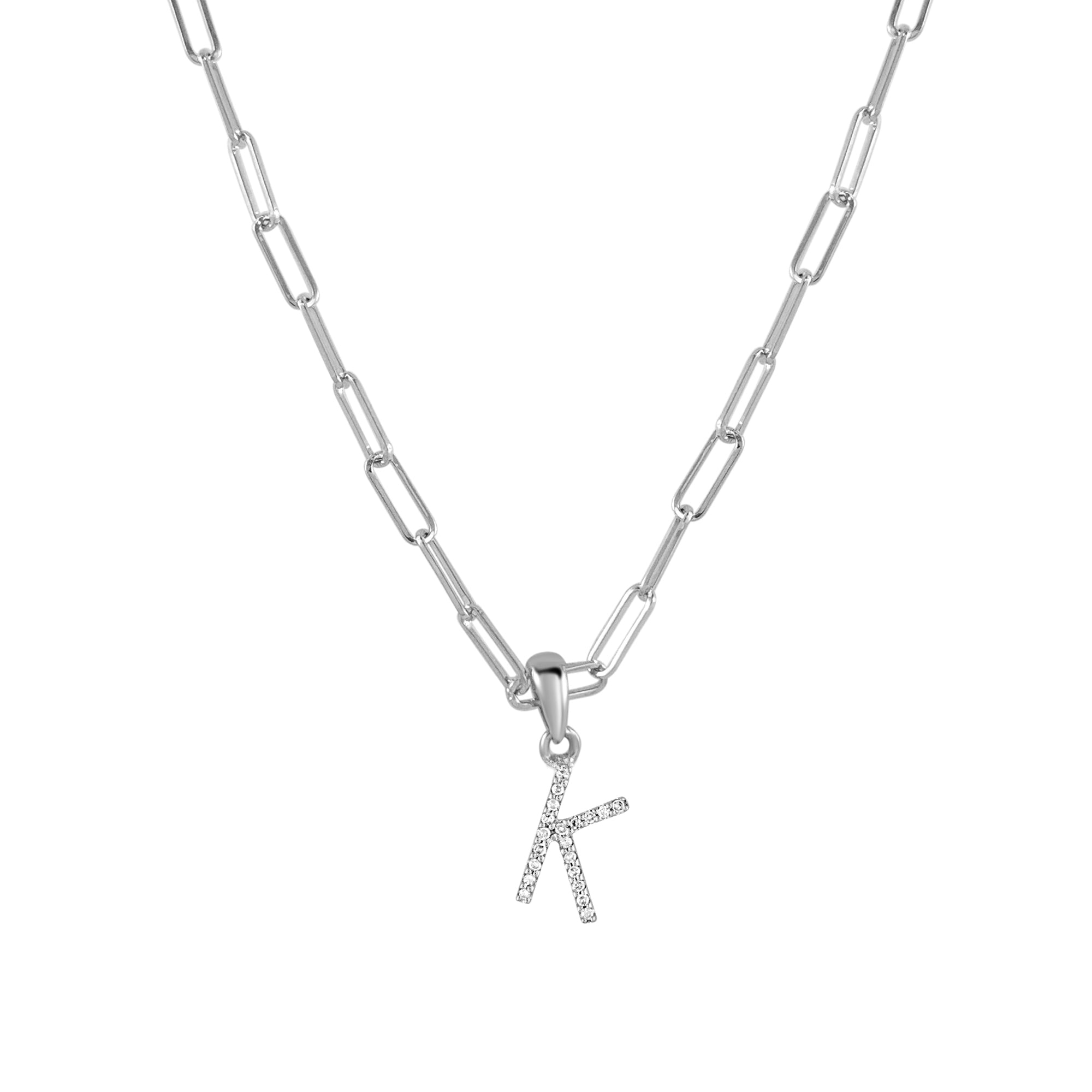 Diamond Paperclip Chain Initial Pendant Necklace