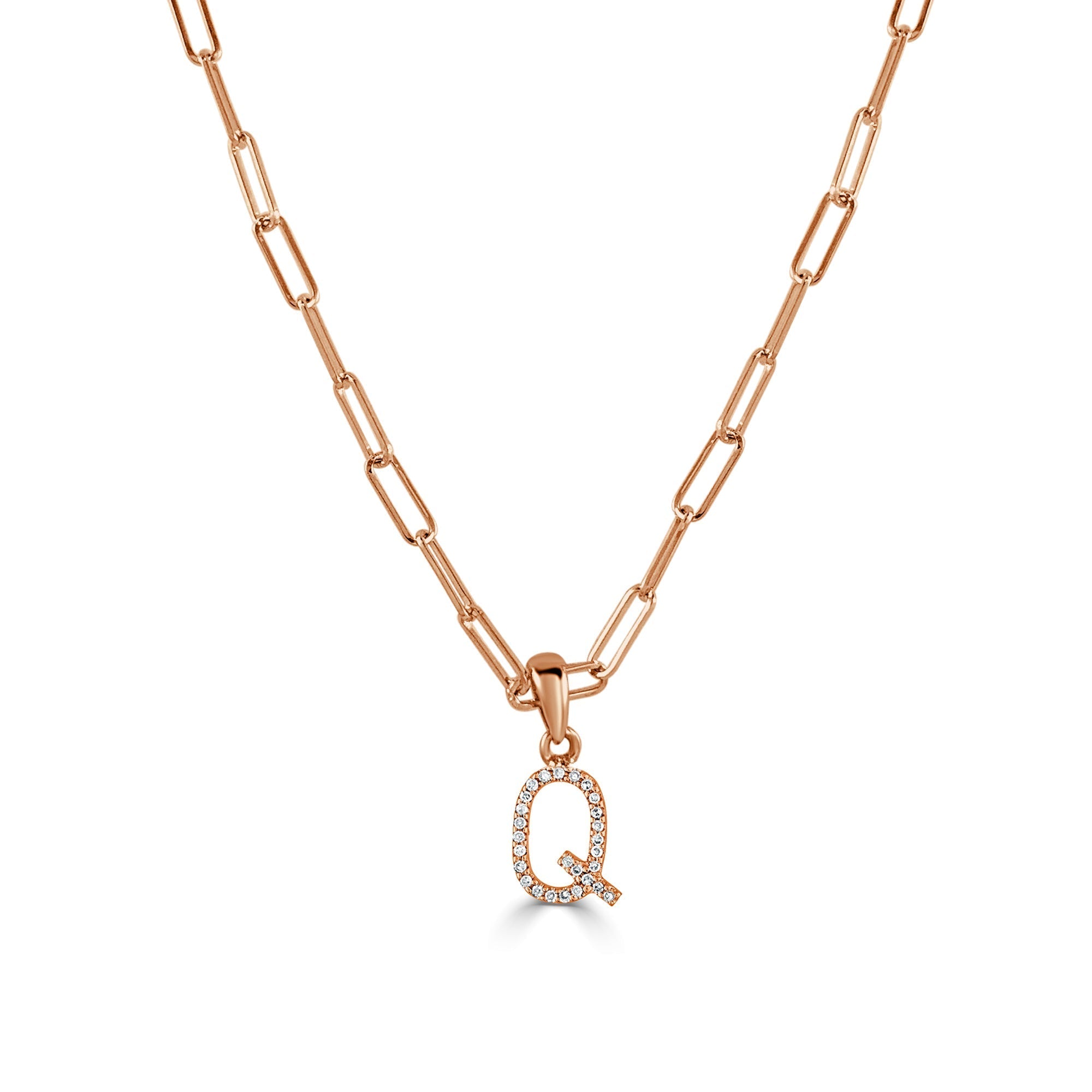 Diamond Paperclip Chain Initial Pendant Necklace