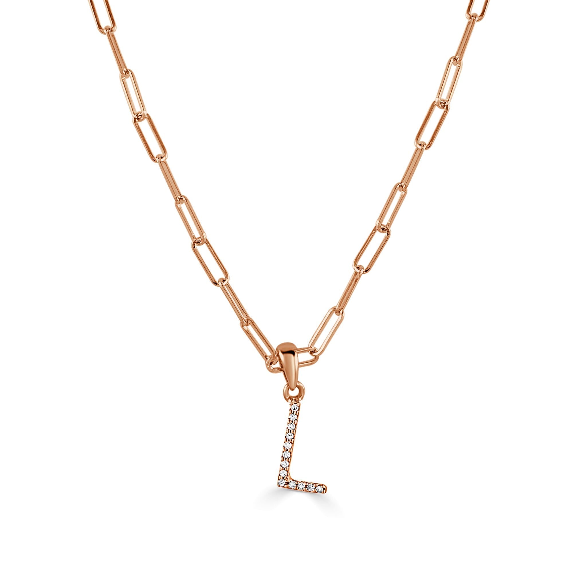 Diamond Paperclip Chain Initial Pendant Necklace
