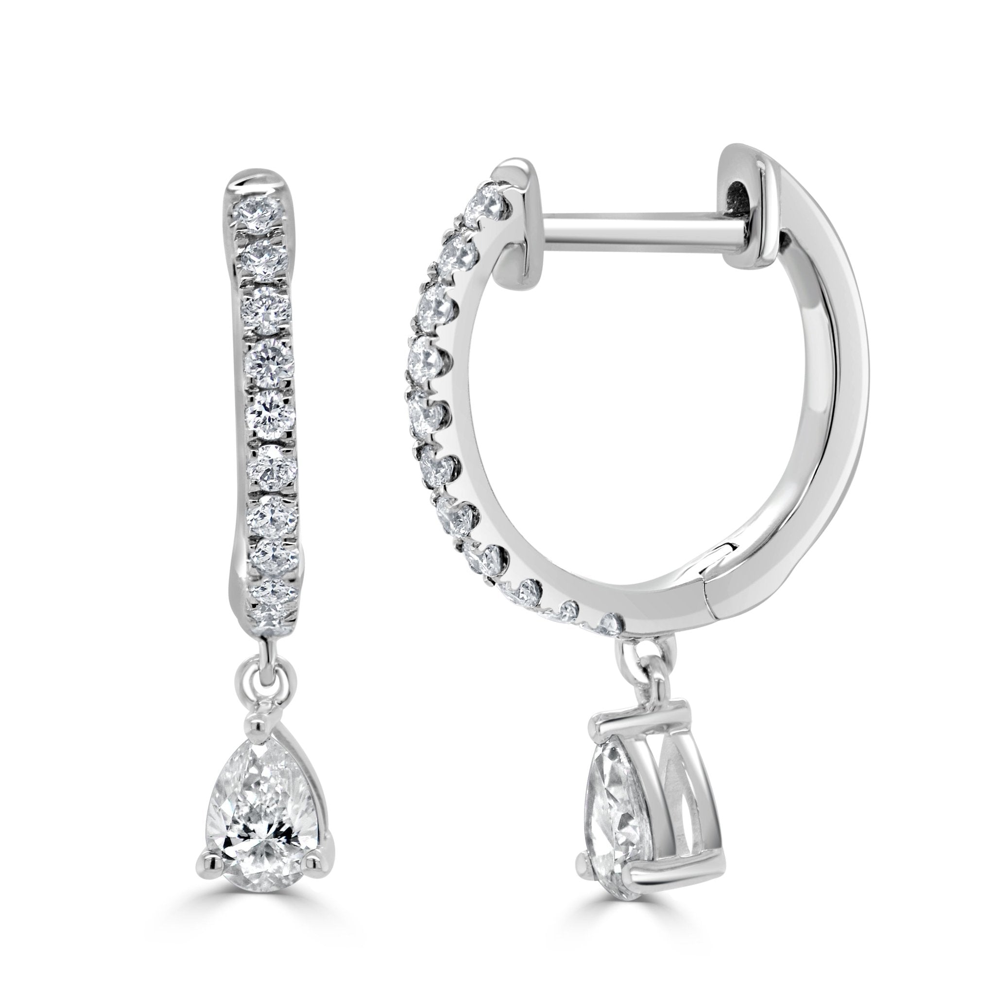 Diamond Pear - Shape Drop Huggie Earrings