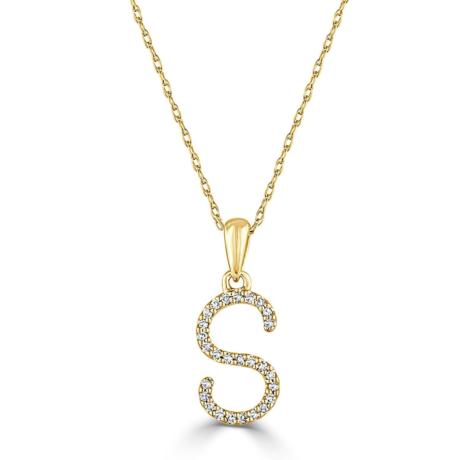 Diamond Rope Chain Initial Pendant Necklace
