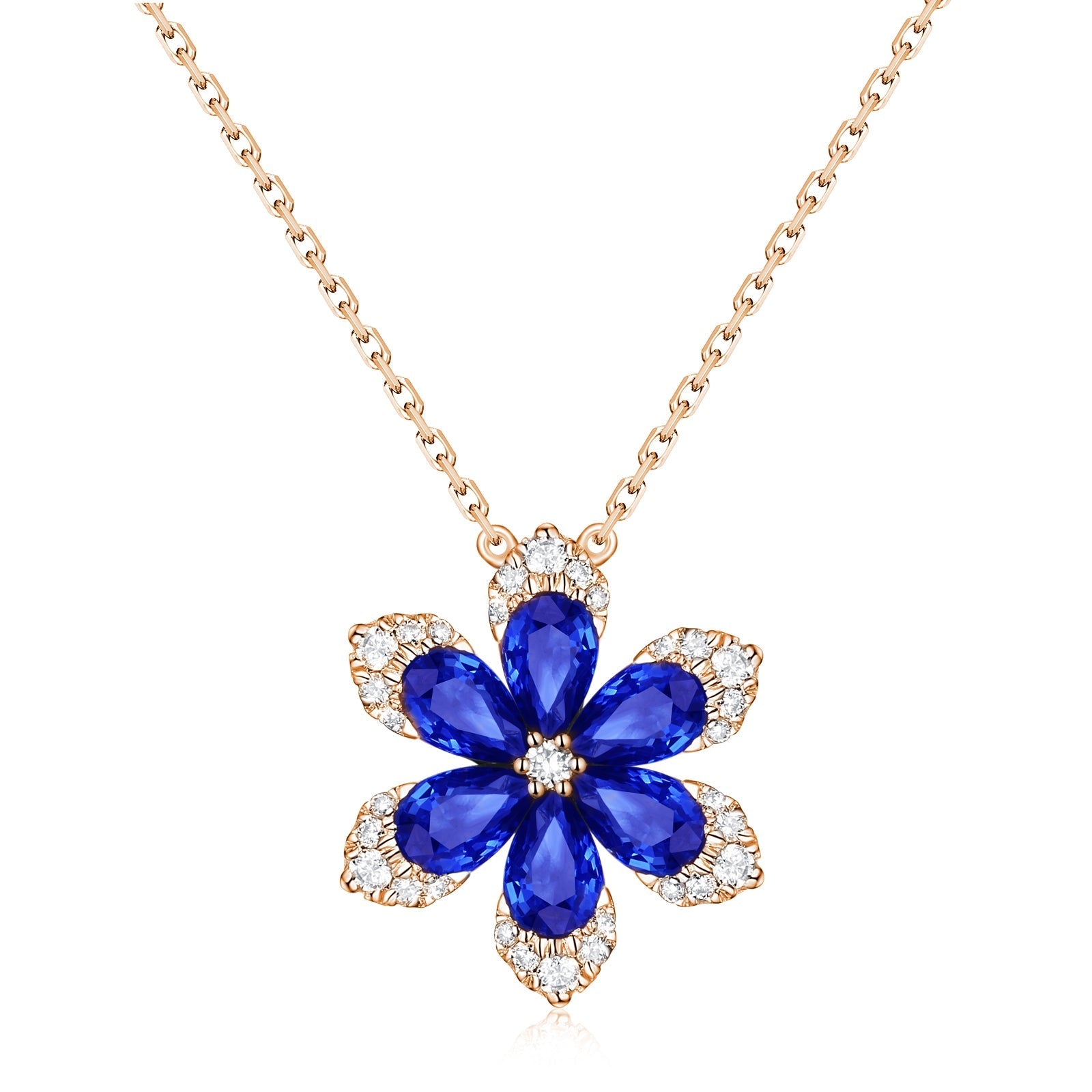 Diamond Sapphire Flower Necklace