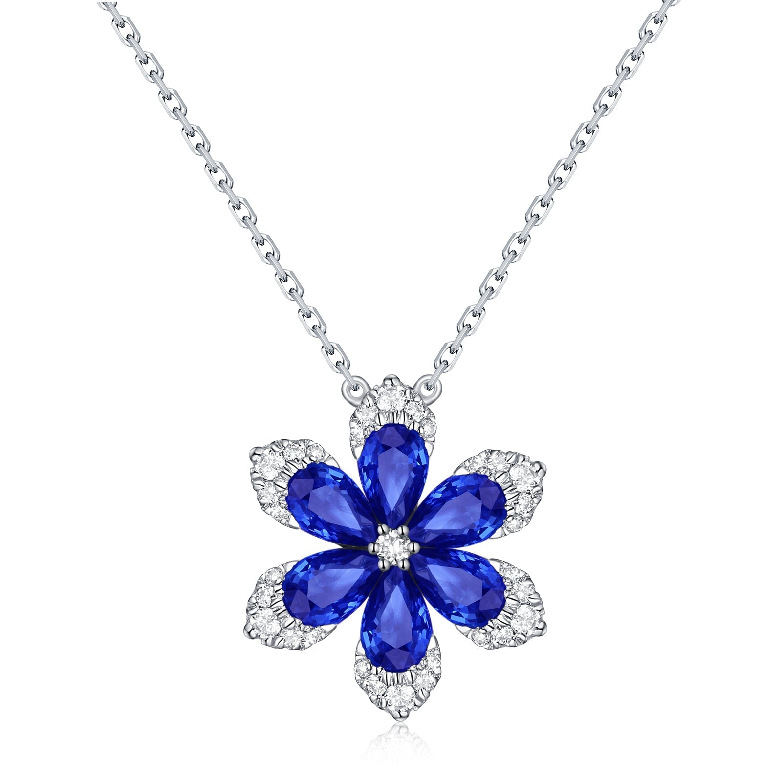 Diamond Sapphire Flower Necklace