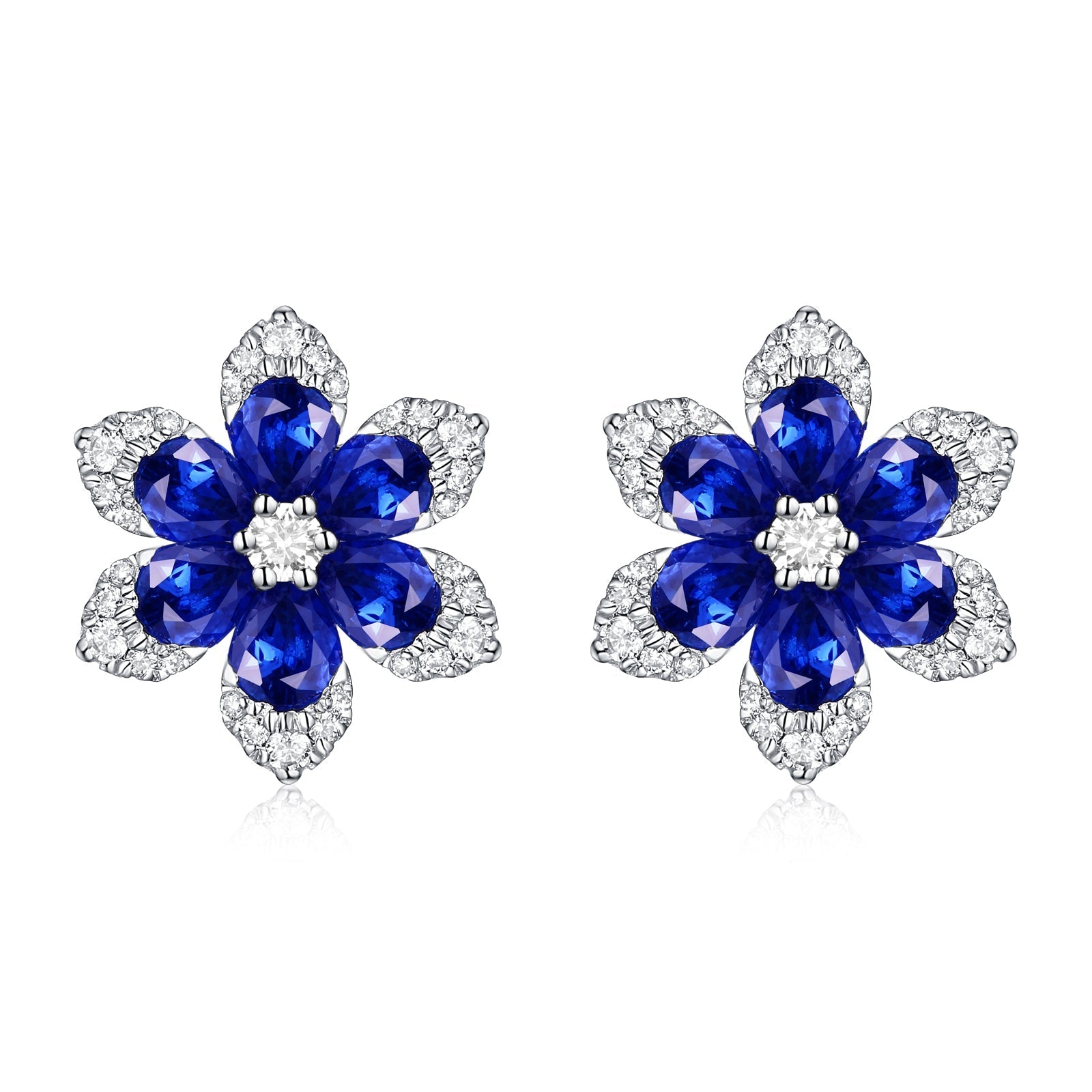 Diamond Sapphire Flower Stud Earrings