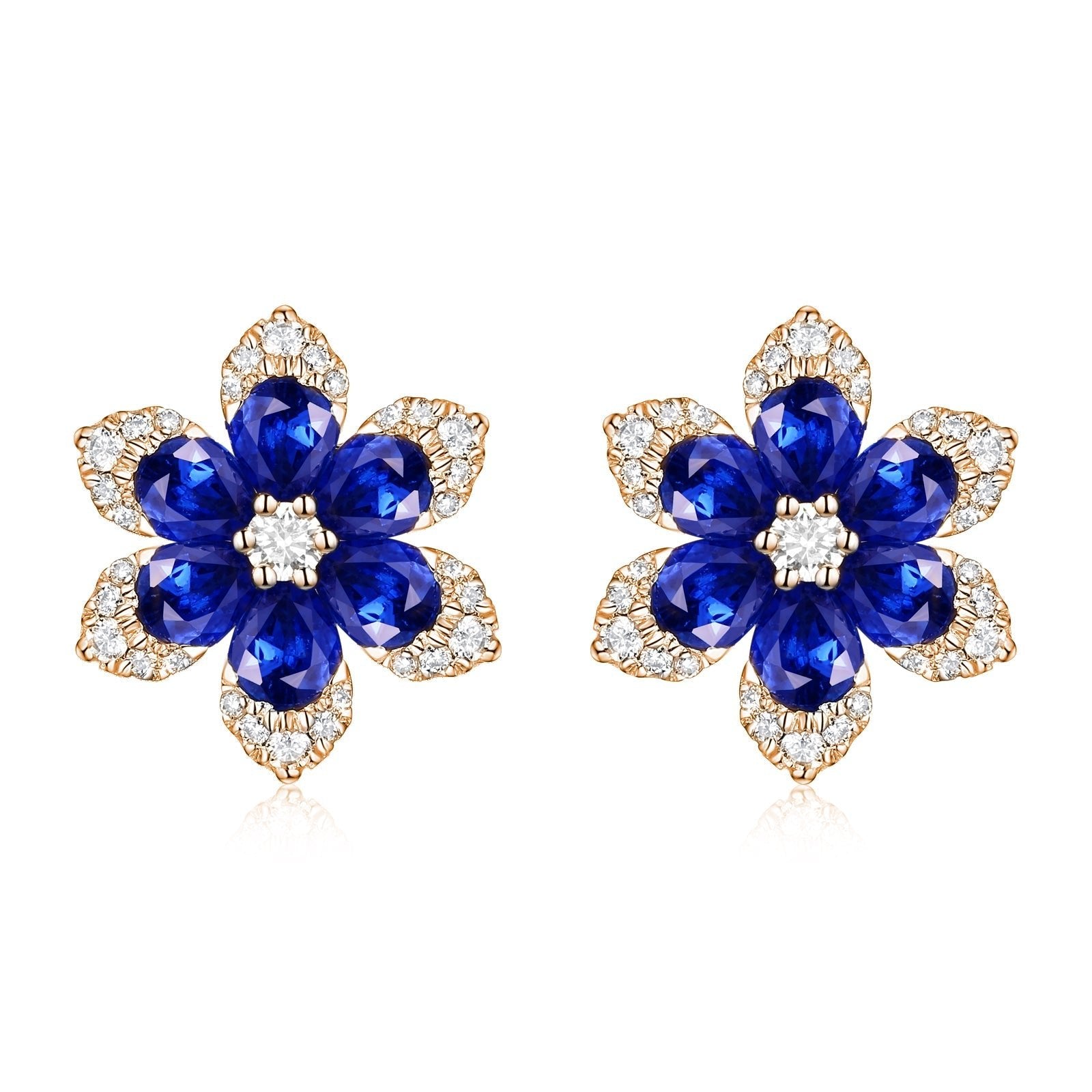 Diamond Sapphire Flower Stud Earrings