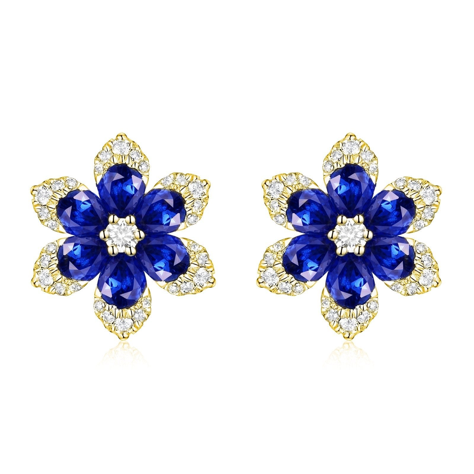 Diamond Sapphire Flower Stud Earrings