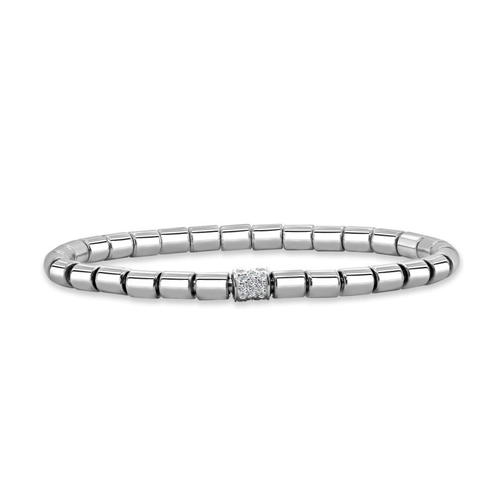 Diamond Solid Barrel Bead Stretch Bracelet