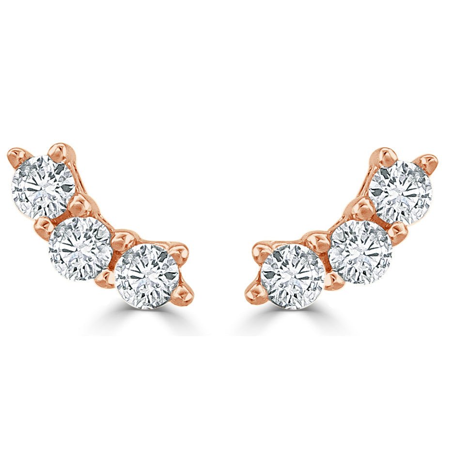 Diamond Three - Stone Stud Earrings