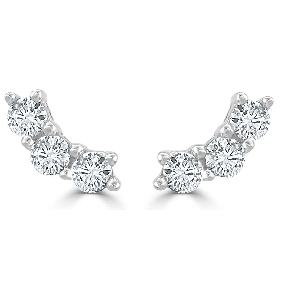 Diamond Three - Stone Stud Earrings