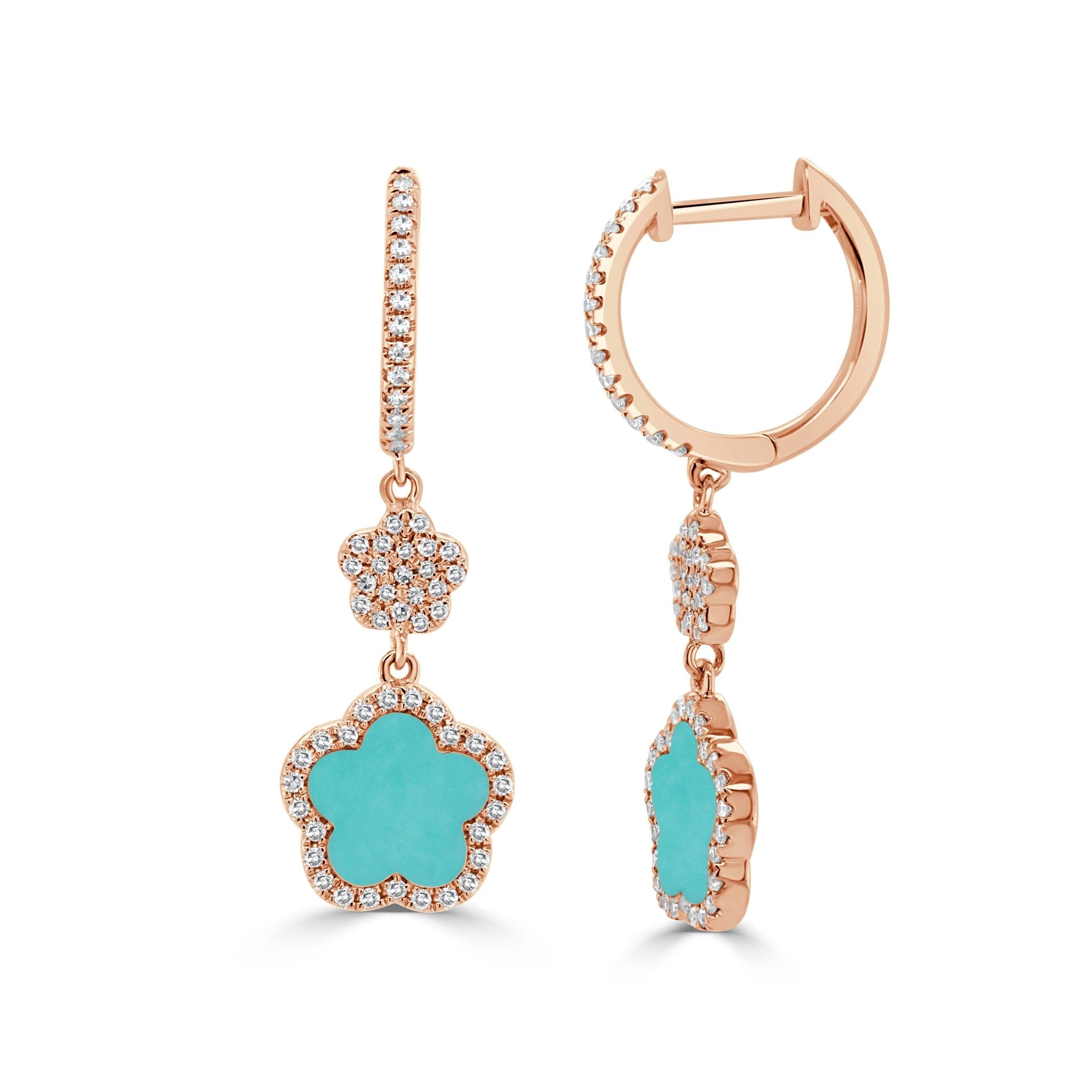 Diamond Turquoise Clover Earrings