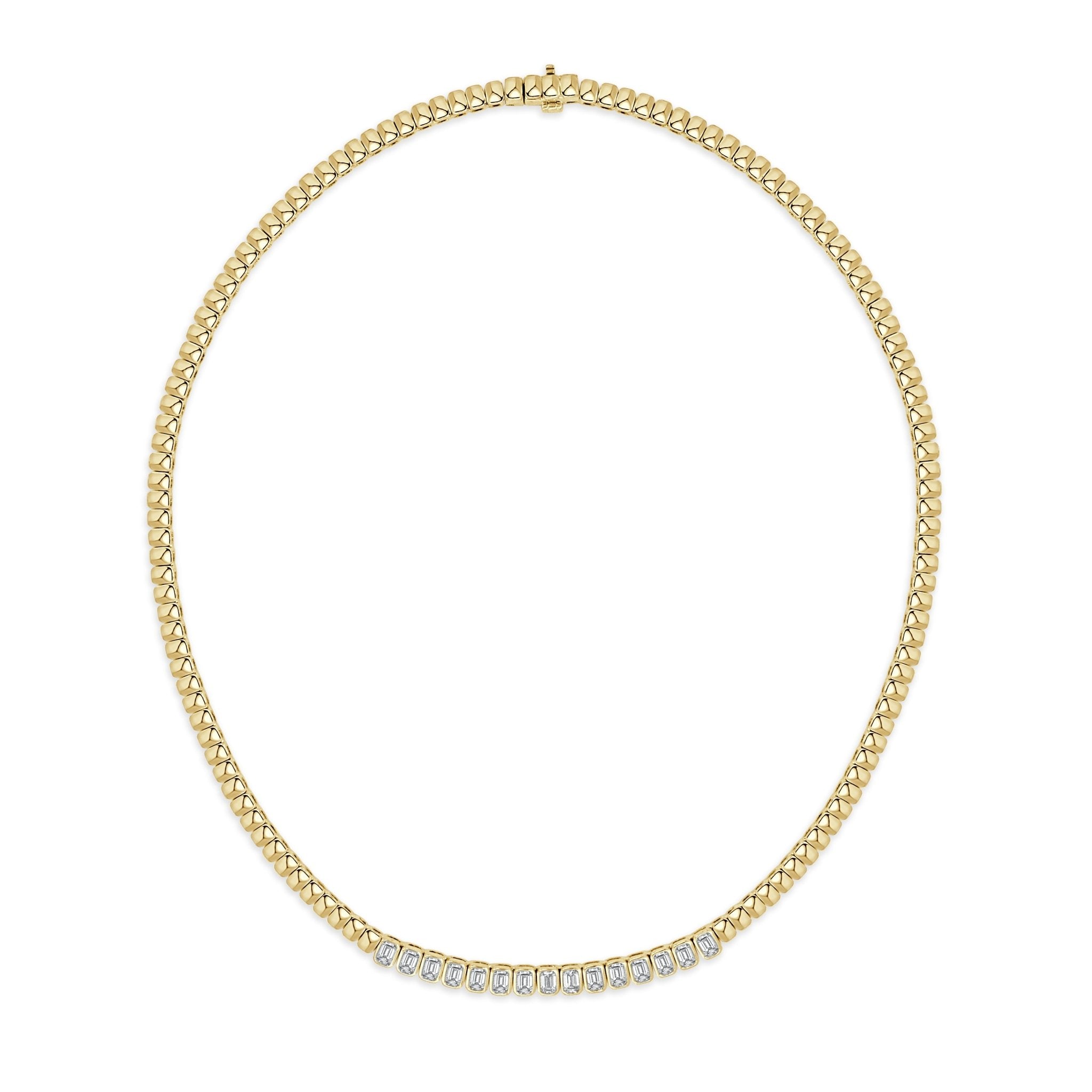 Emerald - Cut Diamond Bezel Set Necklace