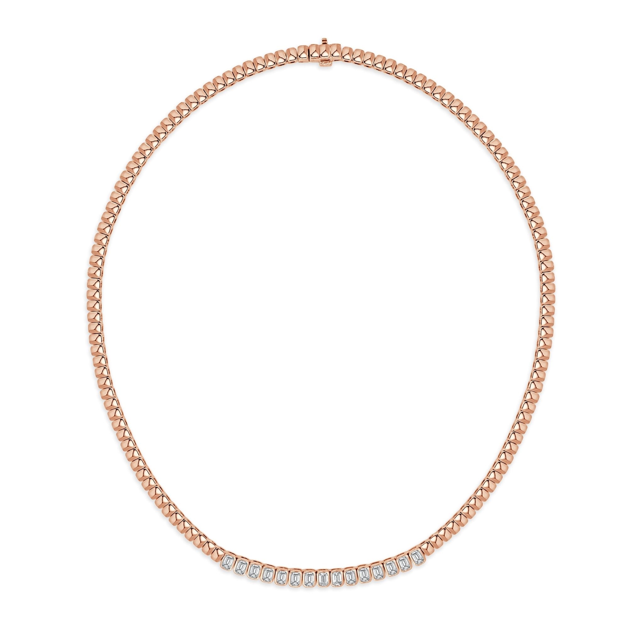 Emerald - Cut Diamond Bezel Set Necklace