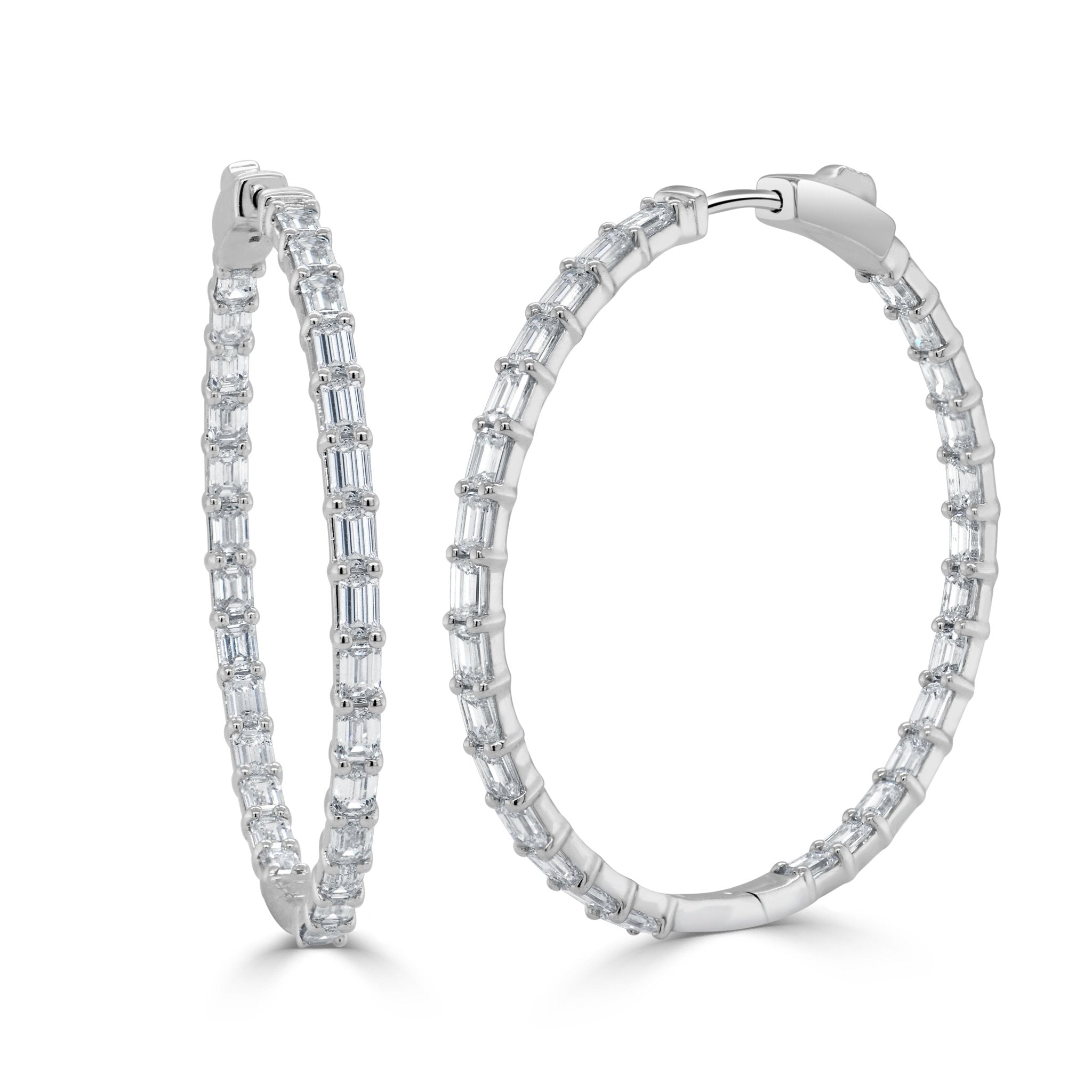 Emerald - Cut Diamond Hoop Earrings