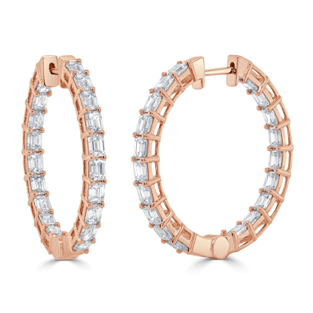 Emerald - Cut Diamond Hoop Earrings