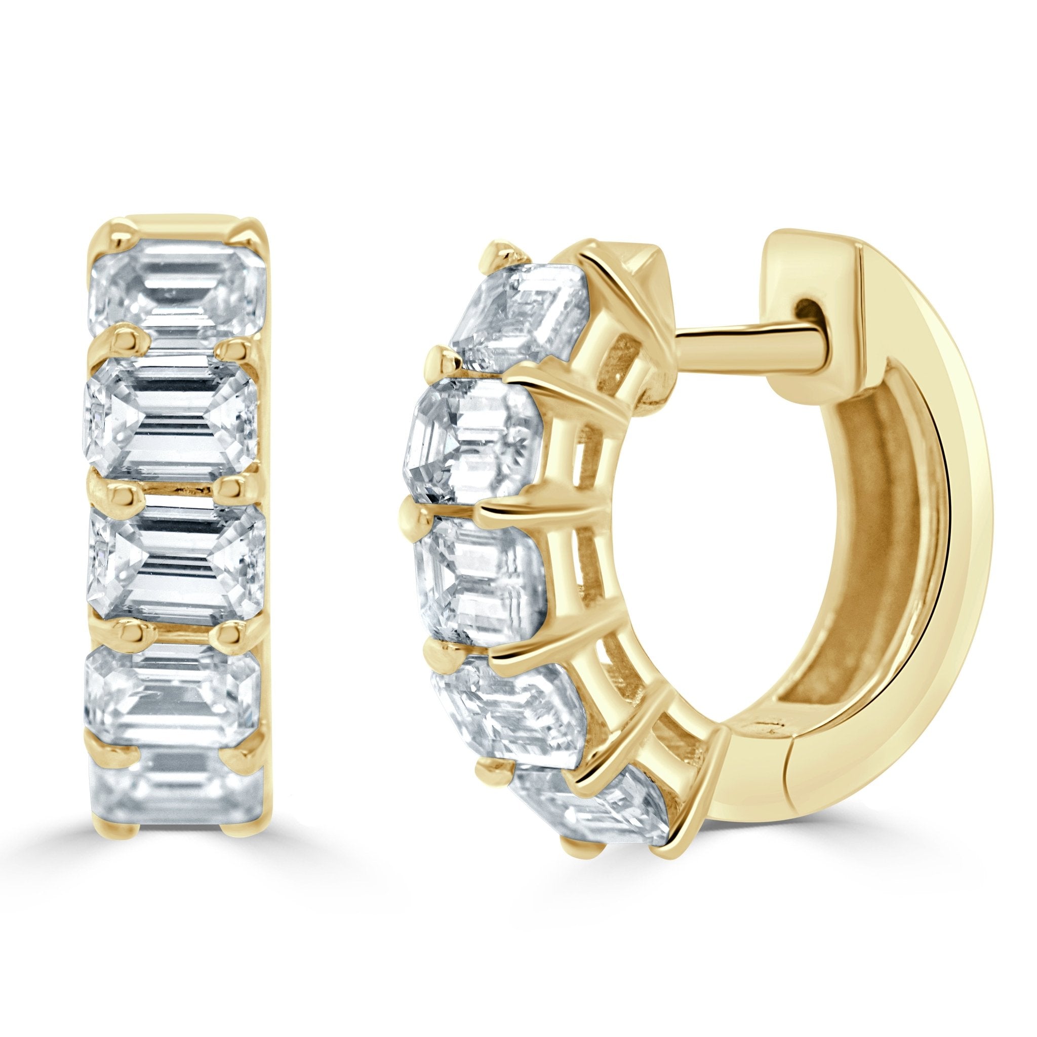 Emerald - Cut Diamond Huggie Earrings