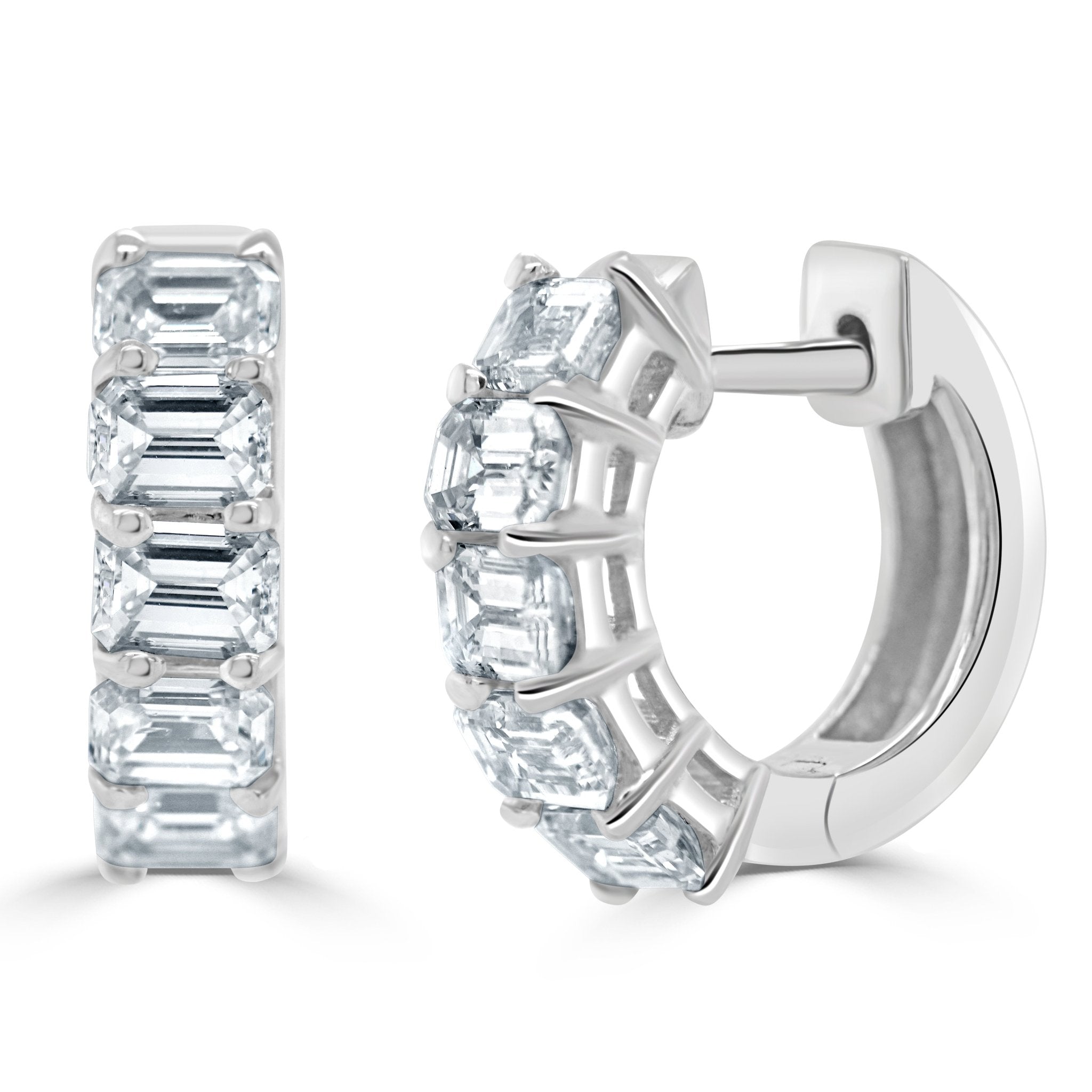 Emerald - Cut Diamond Huggie Earrings