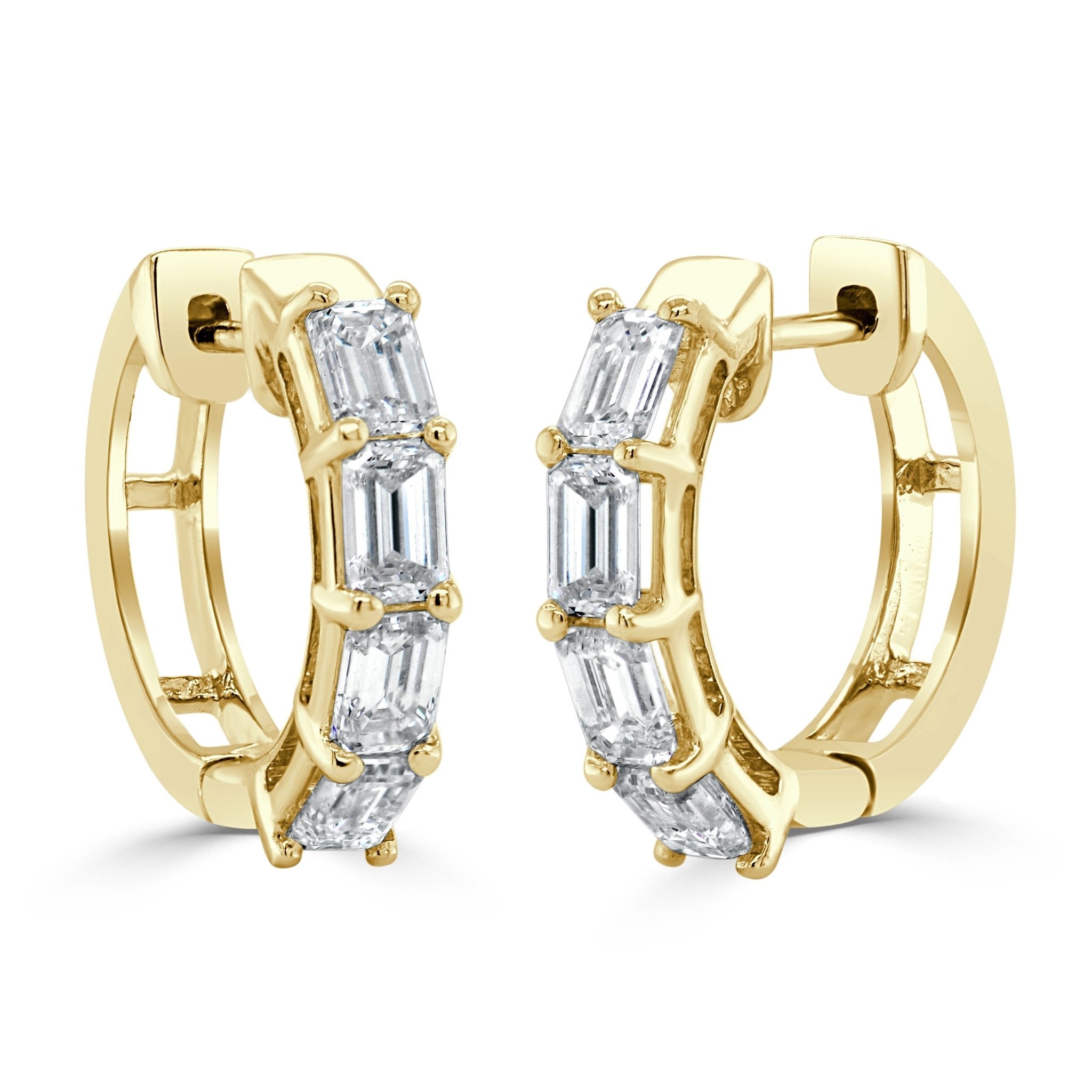 Emerald - Cut Diamond Huggie Earrings