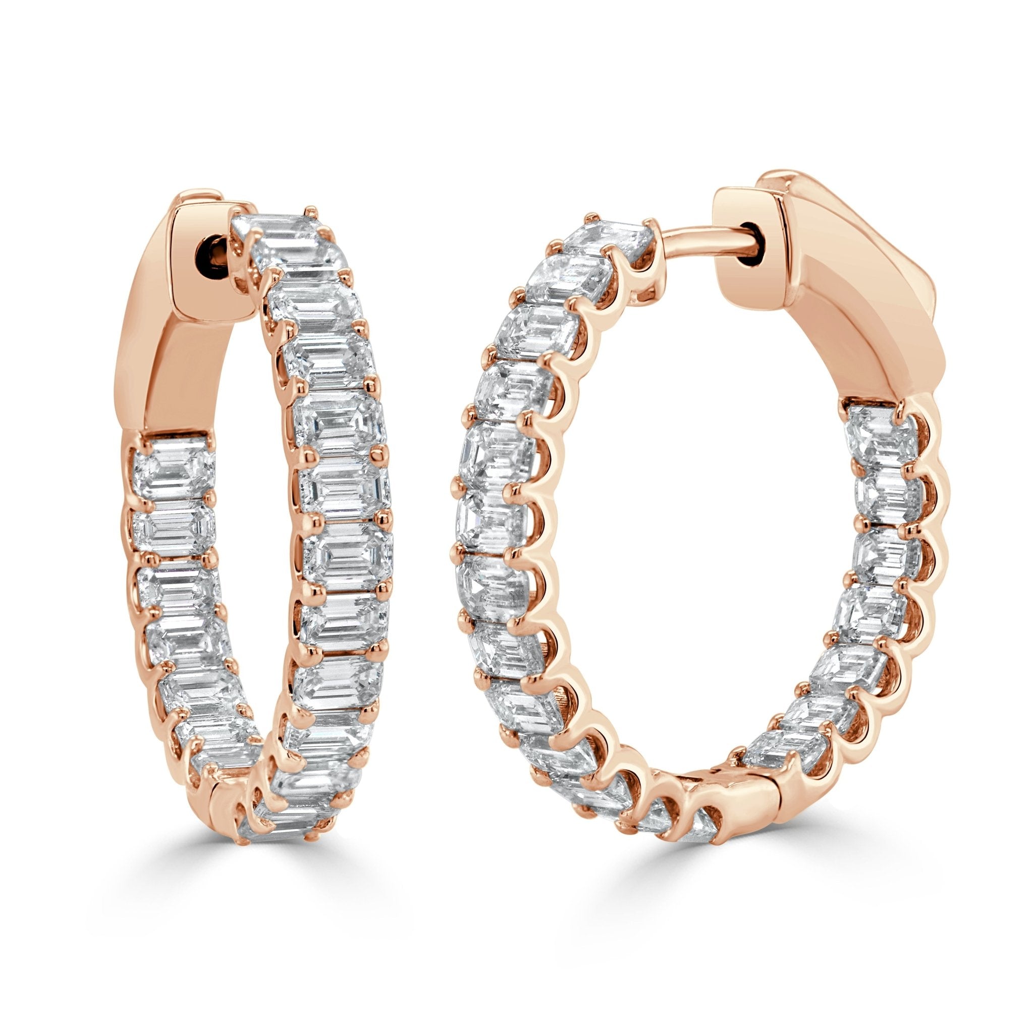 Emerald - Cut Diamond Inside - Out Hoop Earrings