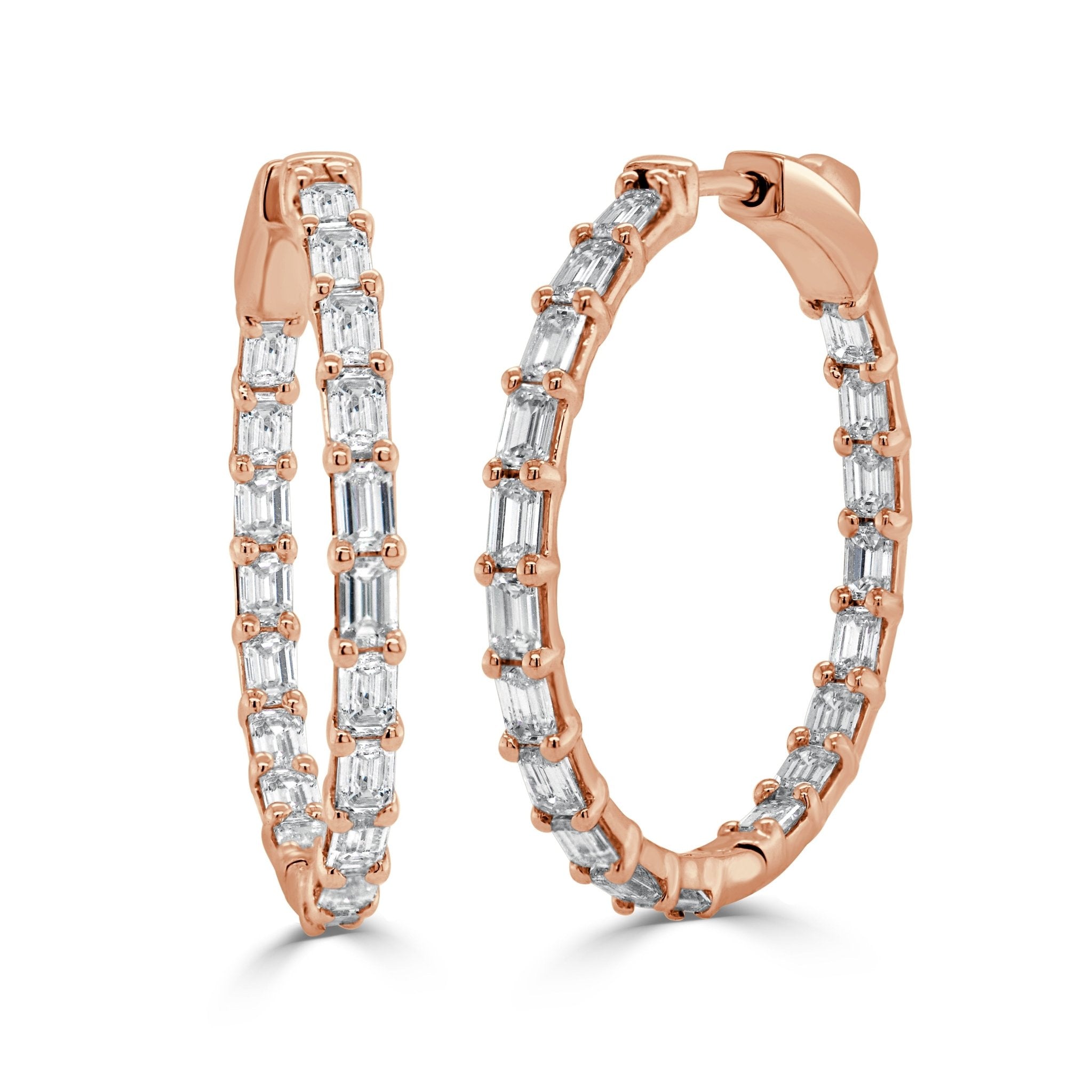 Emerald - Cut Diamond Inside - Out Hoops