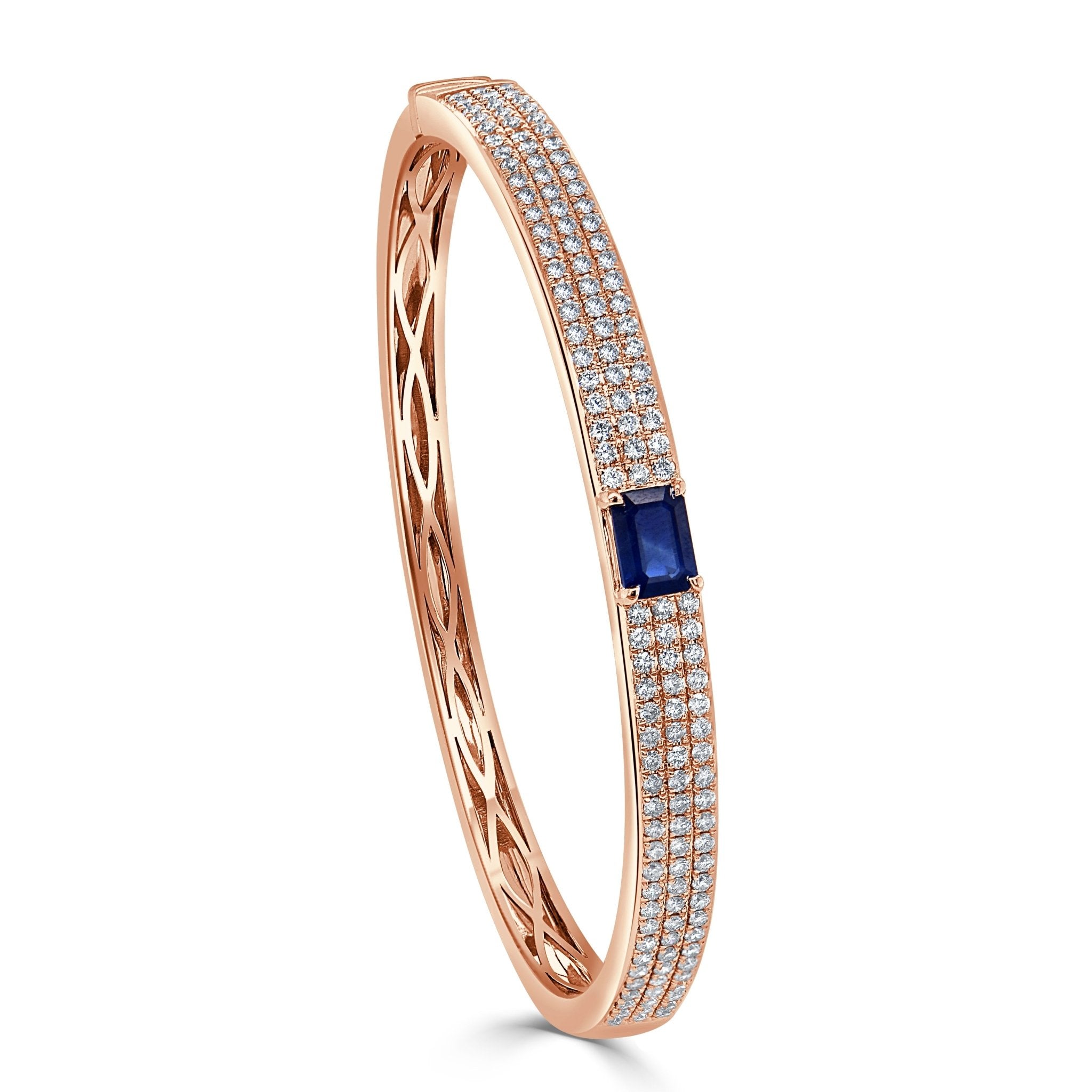 Emerald - Cut Sapphire Diamond Pave Bangle