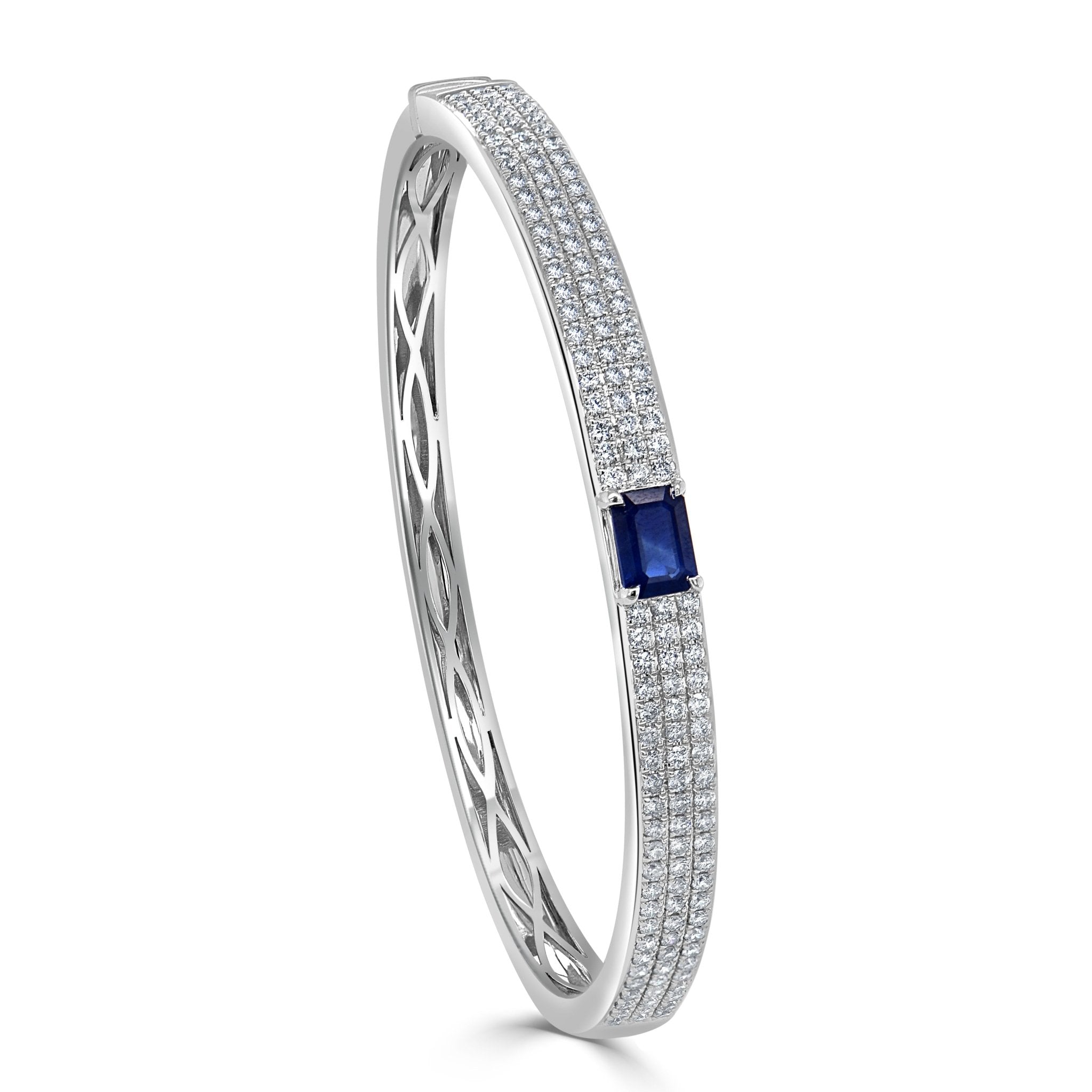 Emerald - Cut Sapphire Diamond Pave Bangle