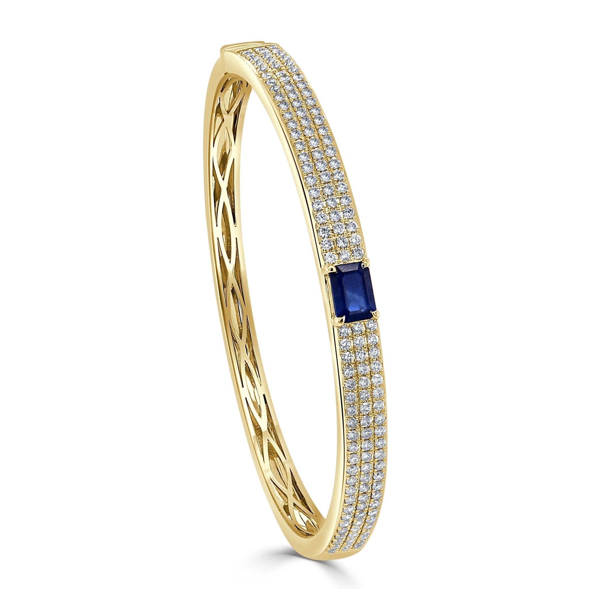 Emerald - Cut Sapphire Diamond Pave Bangle
