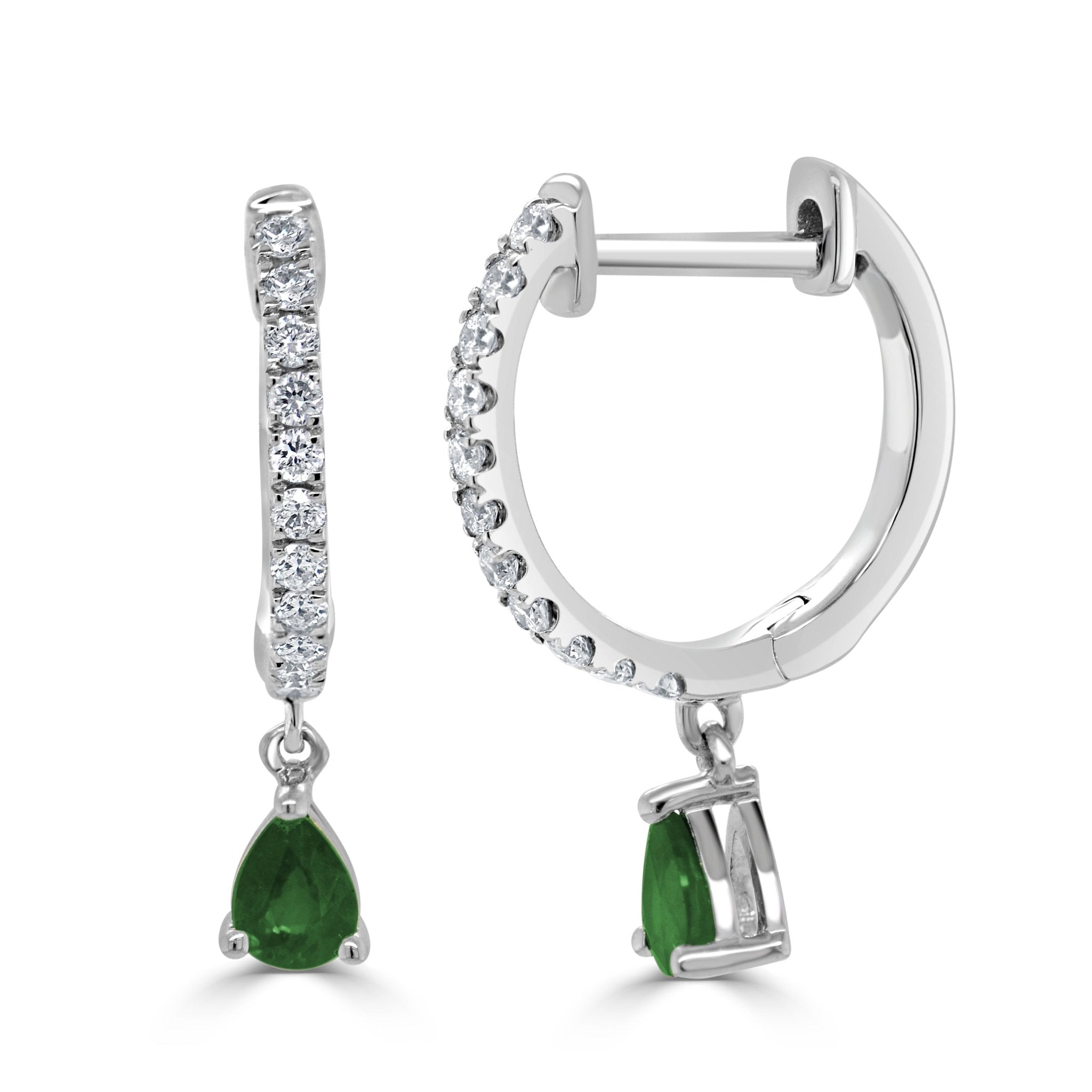 Emerald Diamond Dangle Huggie Earrings