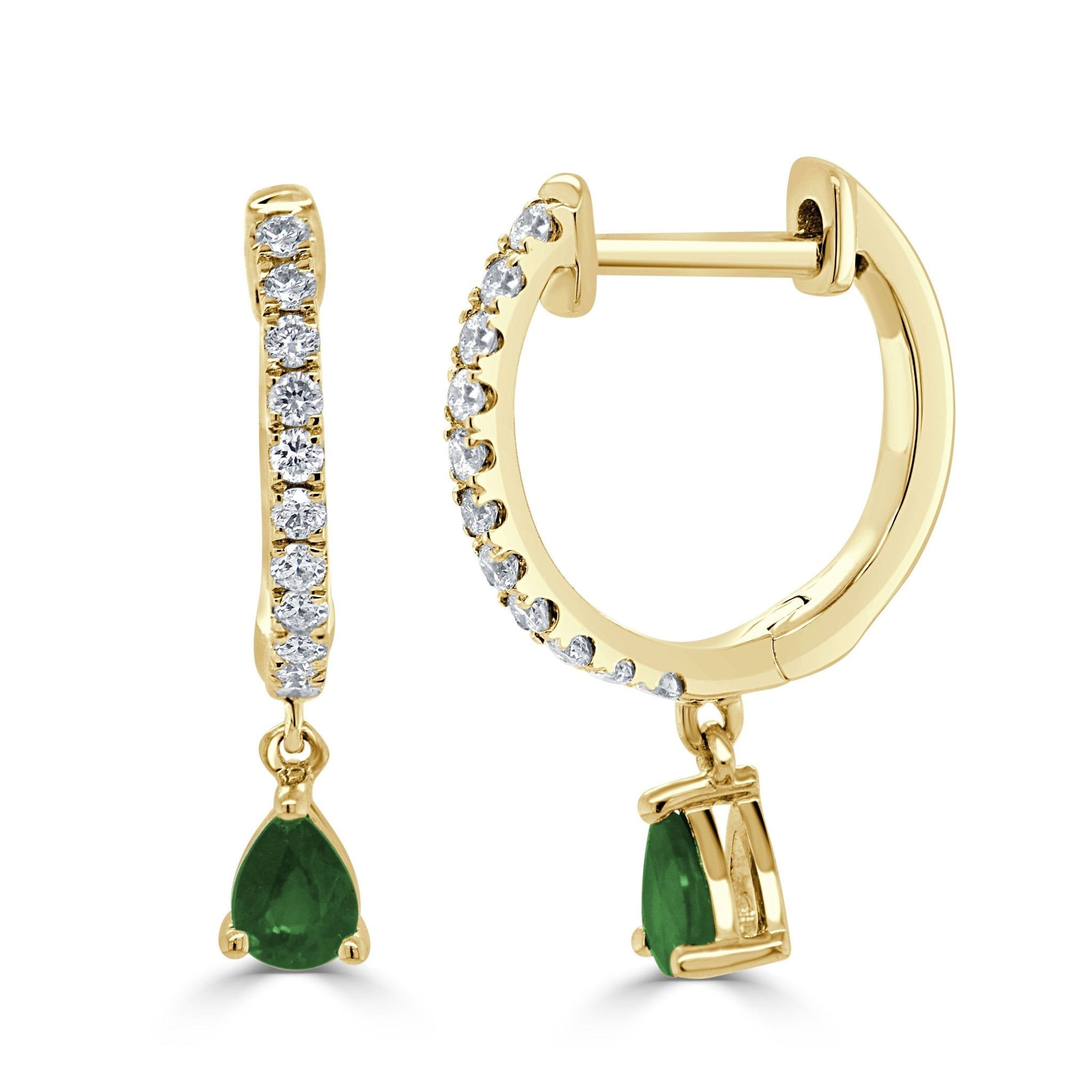 Emerald Diamond Dangle Huggie Earrings