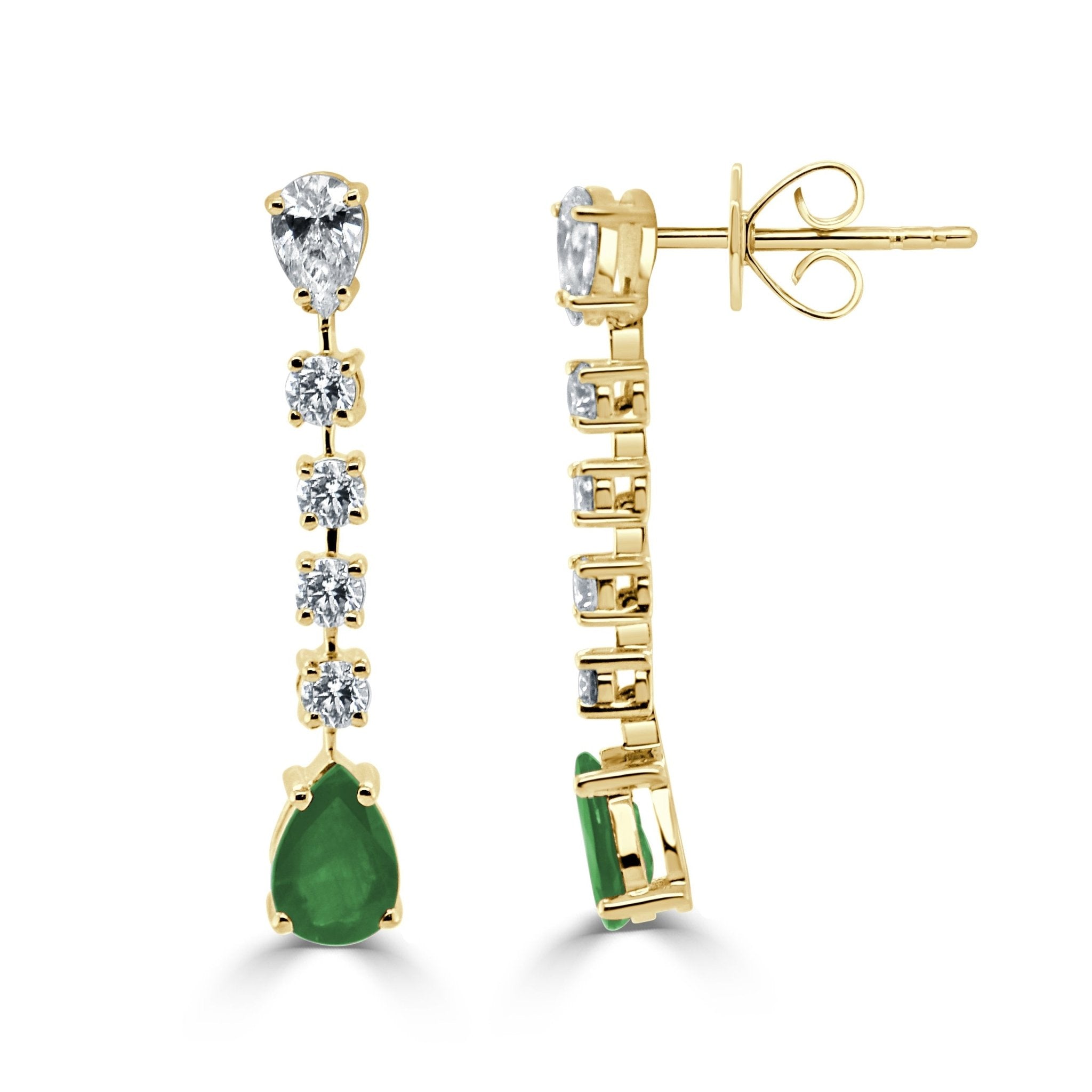 Emerald Diamond Pear Shape Drop Earrings