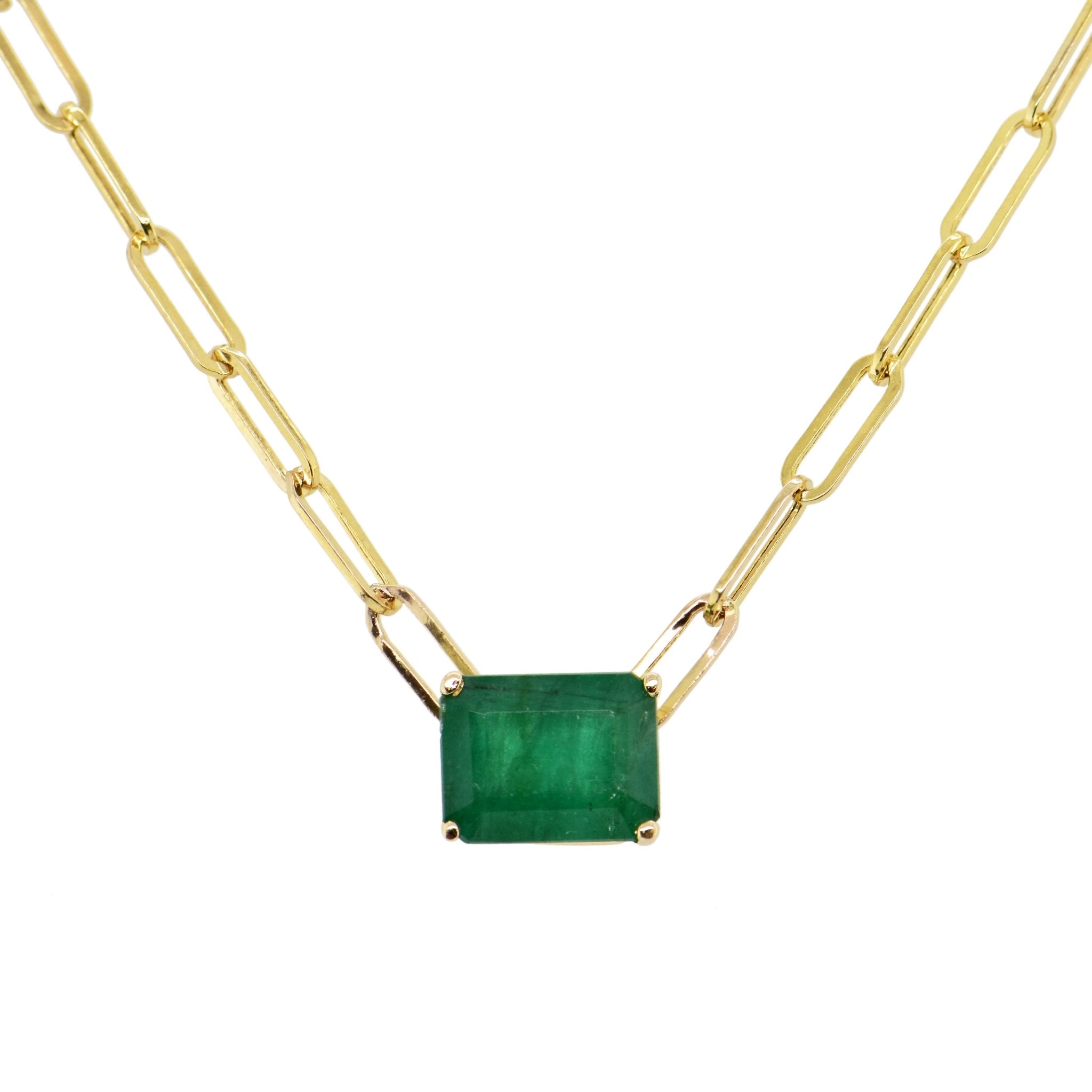 Emerald Paperclip Link Necklace