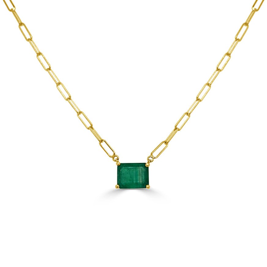 Emerald Paperclip Link Necklace