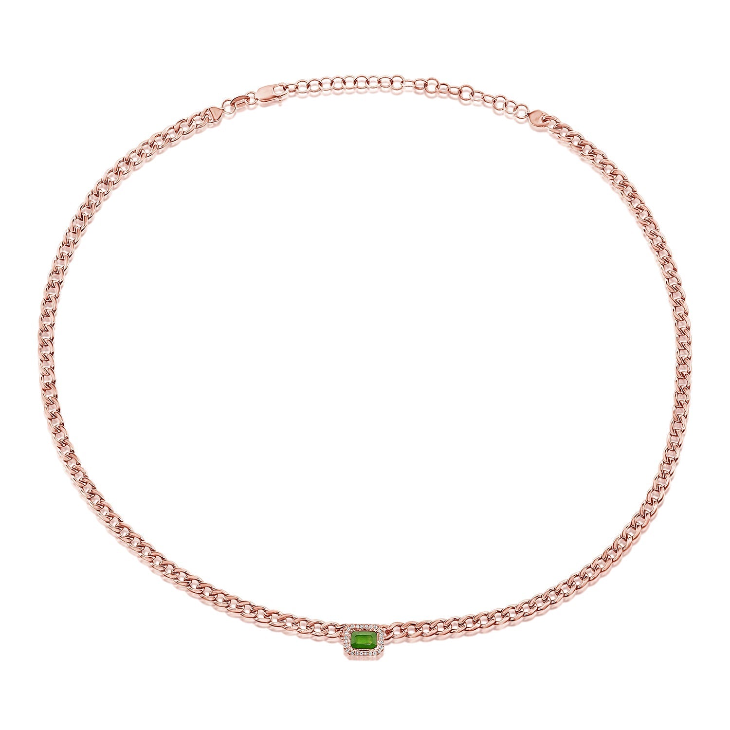 Green Emerald Diamond Link Necklace