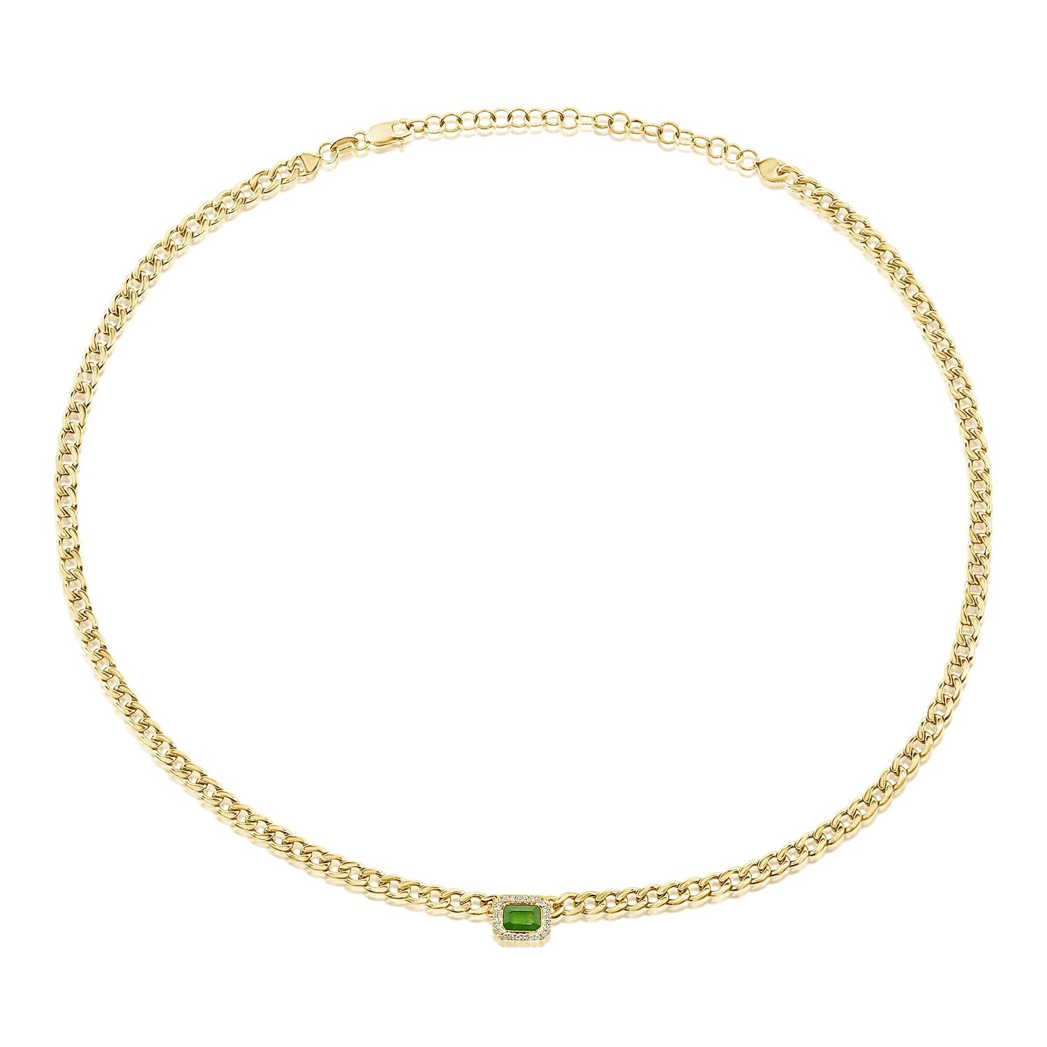 Green Emerald Diamond Link Necklace