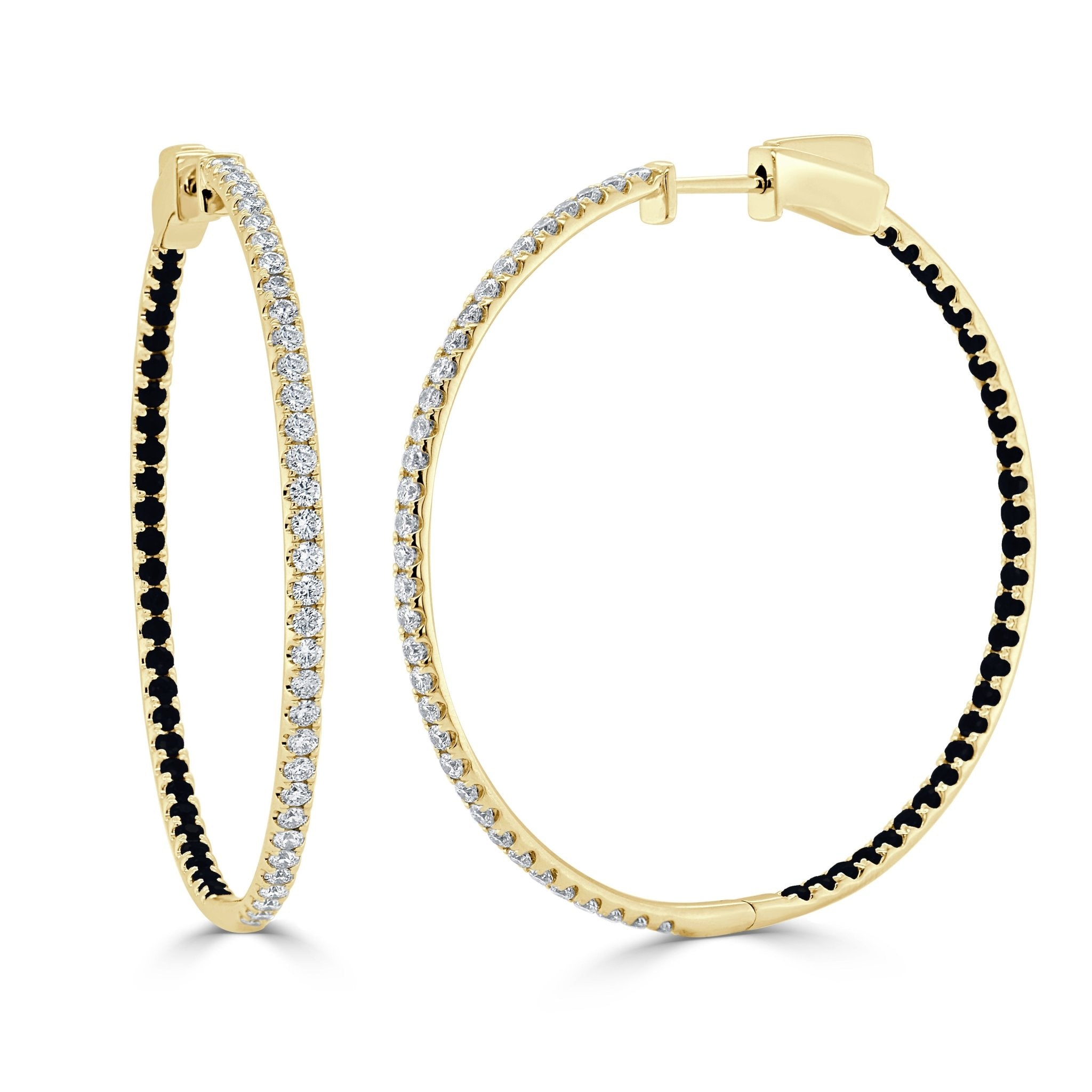 Half Diamond Half Black Diamond Hoop Earrings