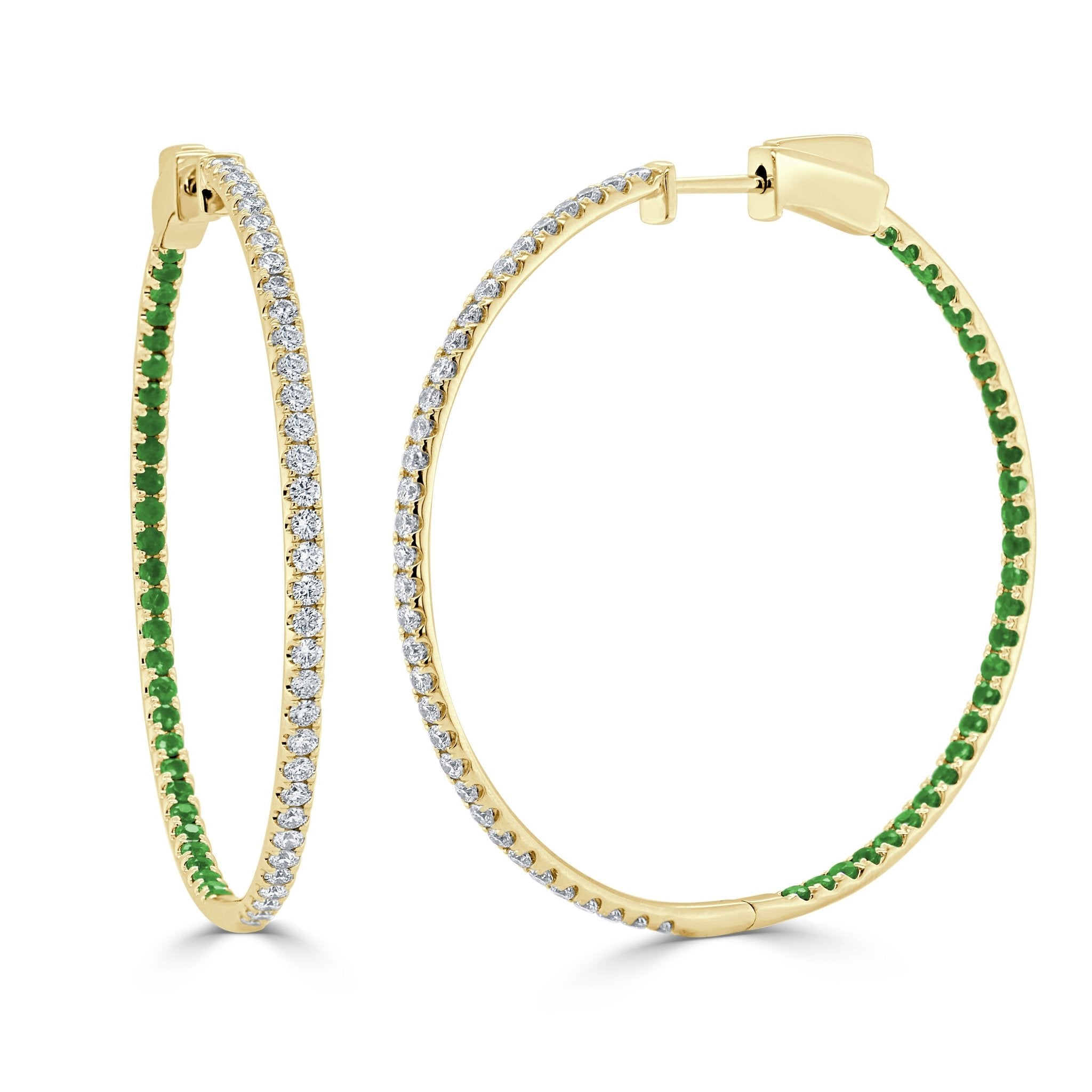 Half Diamond Half Emerald Hoop Earrings