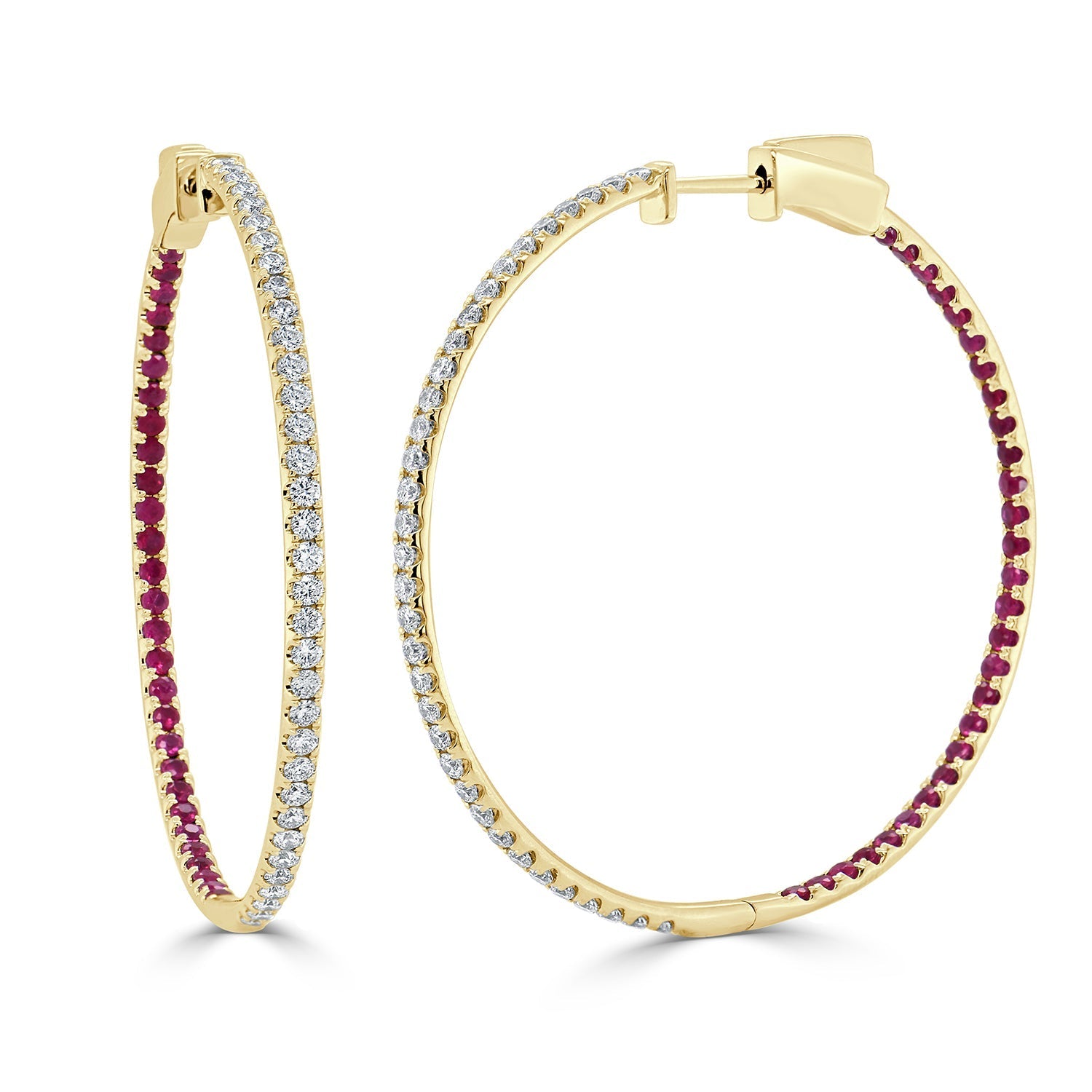 Half Diamond Half Ruby Hoop Earrings