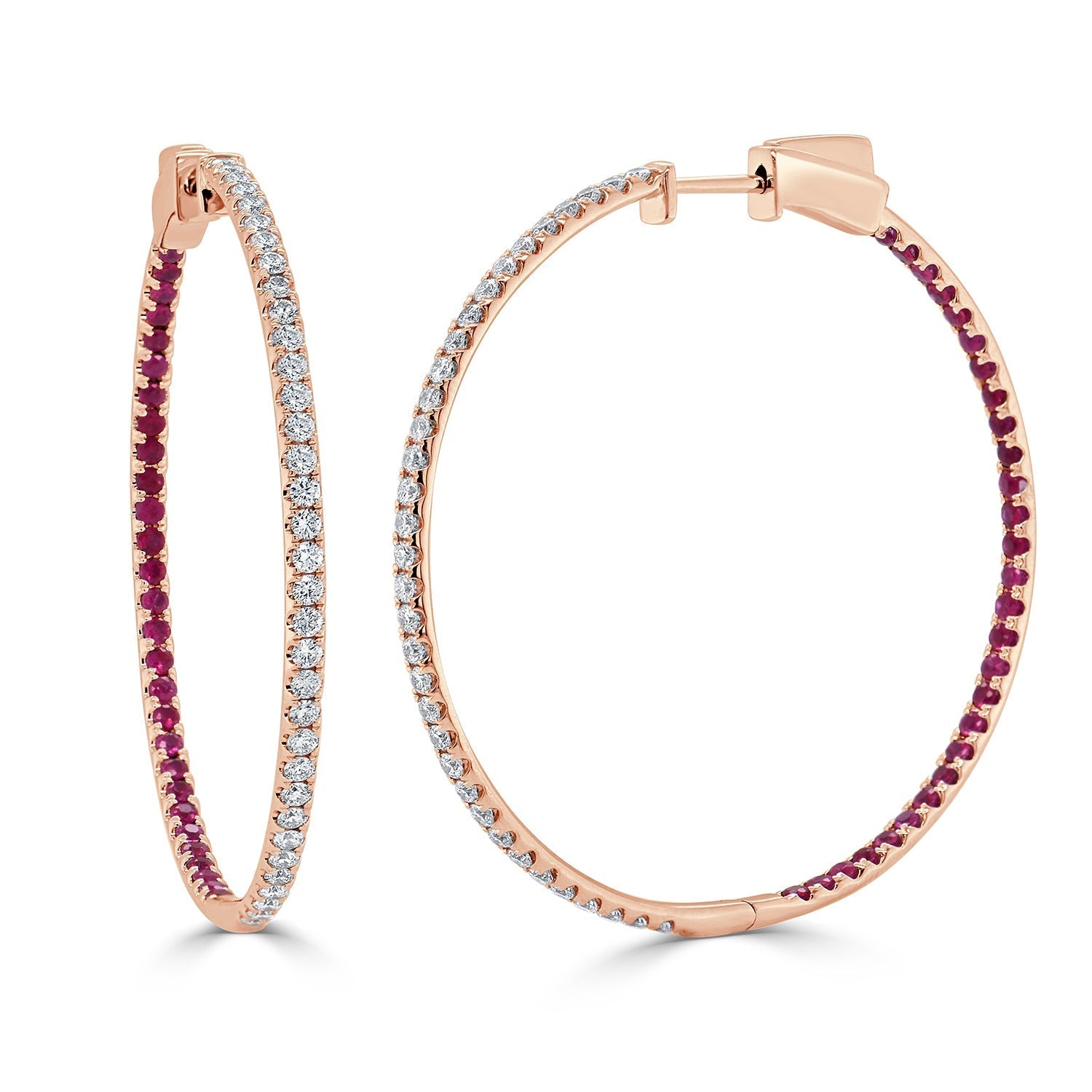Half Diamond Half Ruby Hoop Earrings