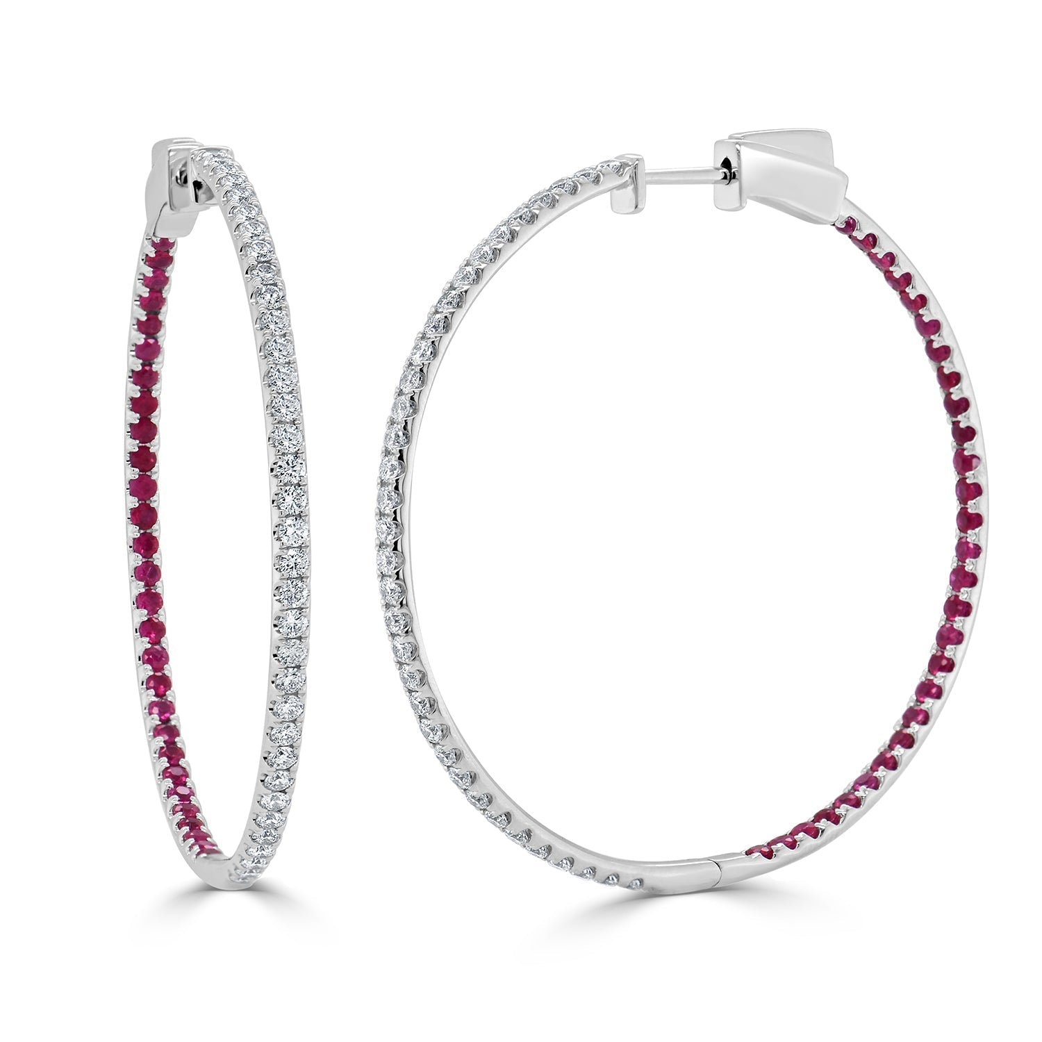 Half Diamond Half Ruby Hoop Earrings