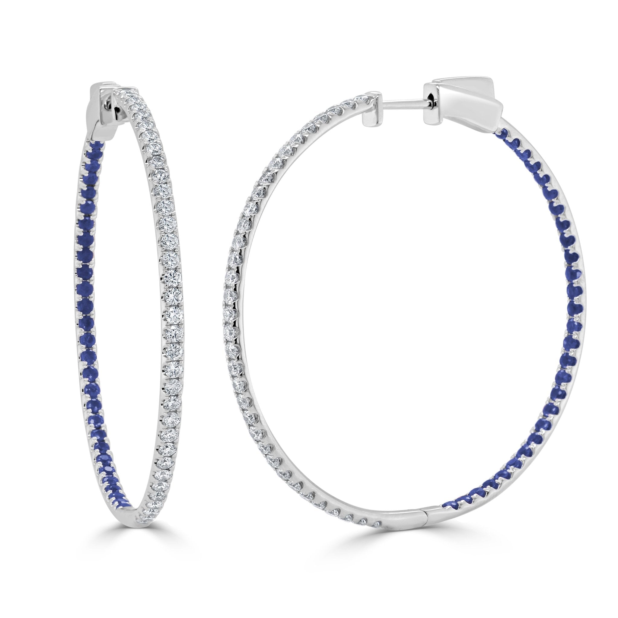 Half Diamond Half Sapphire Hoop Earrings