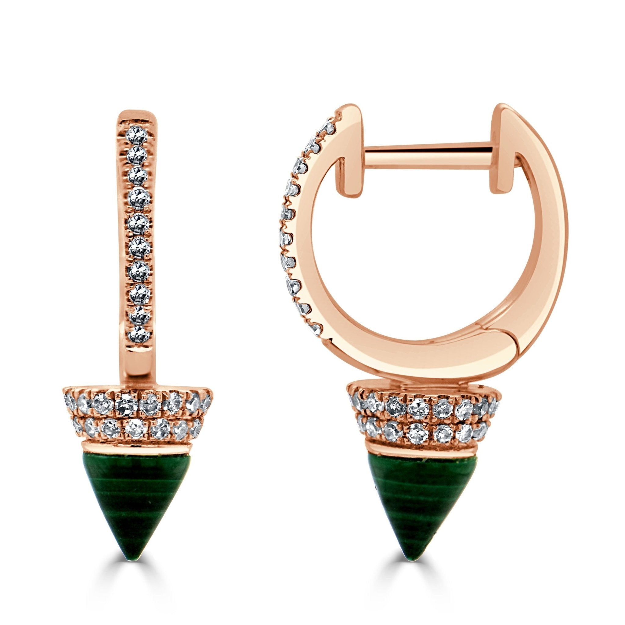 Malachite Diamond Spike Drop Huggie Earrings