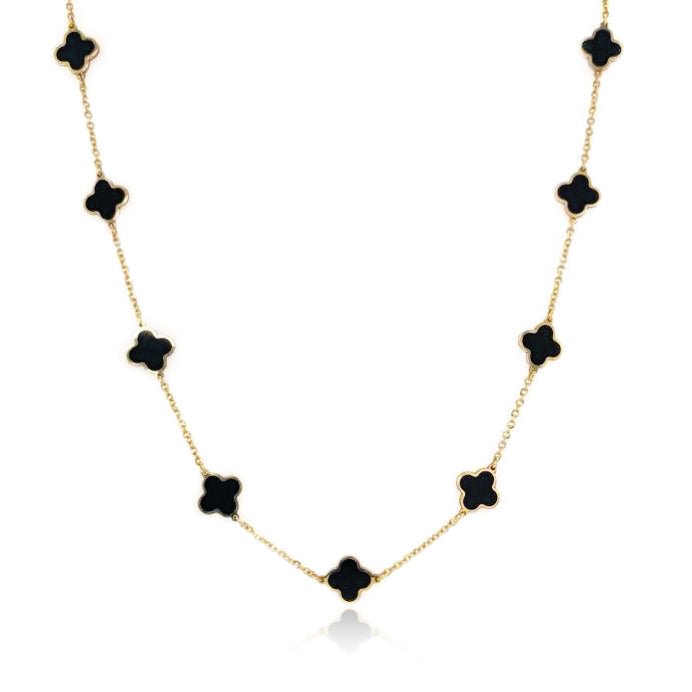 Onyx Clover Station Necklace