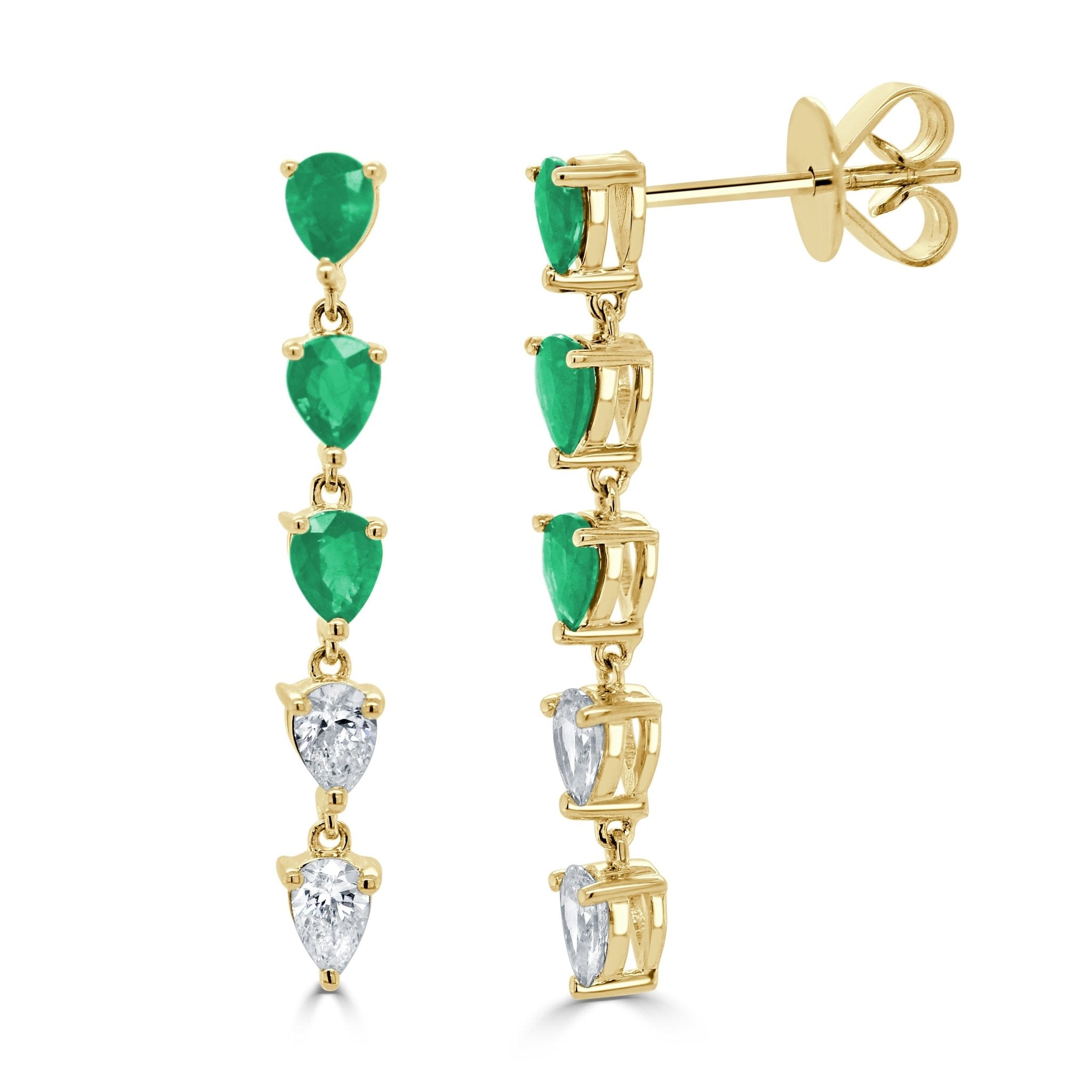 Pear - Shaped Diamond Emerald Drop Earrings